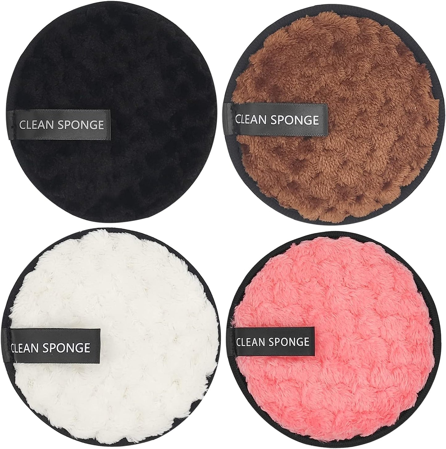 Reusable Soft Makeup Remover Pads for All Skin - 4 Pack Microfiber Face Rounds Wipes Heavy Mascara Eye Shadow Facial Cleansing Puffs Foundation, Washable Removal Cloth, Chemical Free