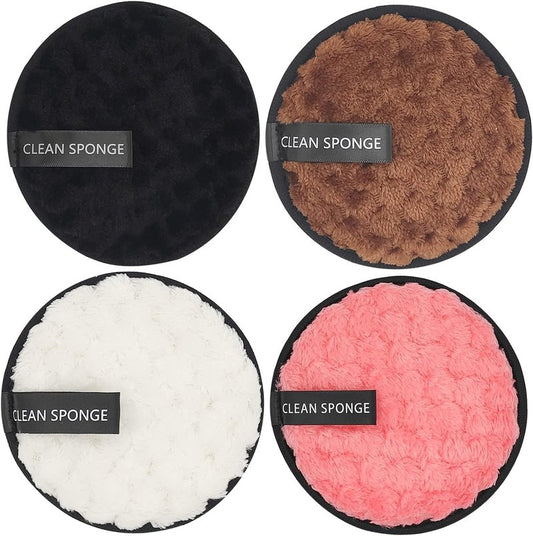 Reusable Soft Makeup Remover Pads for All Skin - 4 Pack Microfiber Face Rounds Wipes Heavy Mascara Eye Shadow Facial Cleansing Puffs Foundation, Washable Removal Cloth, Chemical Free