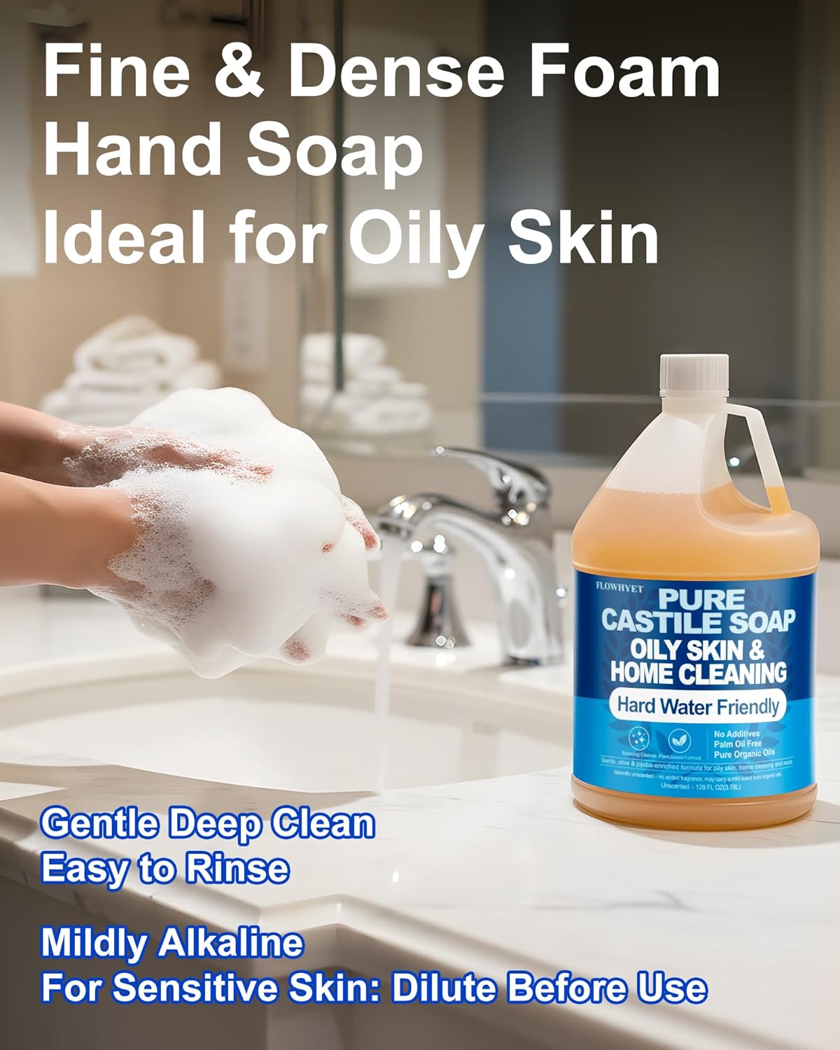 Pure Castile Soap - EWG Verified Organic Liquid Hand Soap Refill | Unscented, 1 Gallon - Ideal for Oily Skin & Home Cleaning