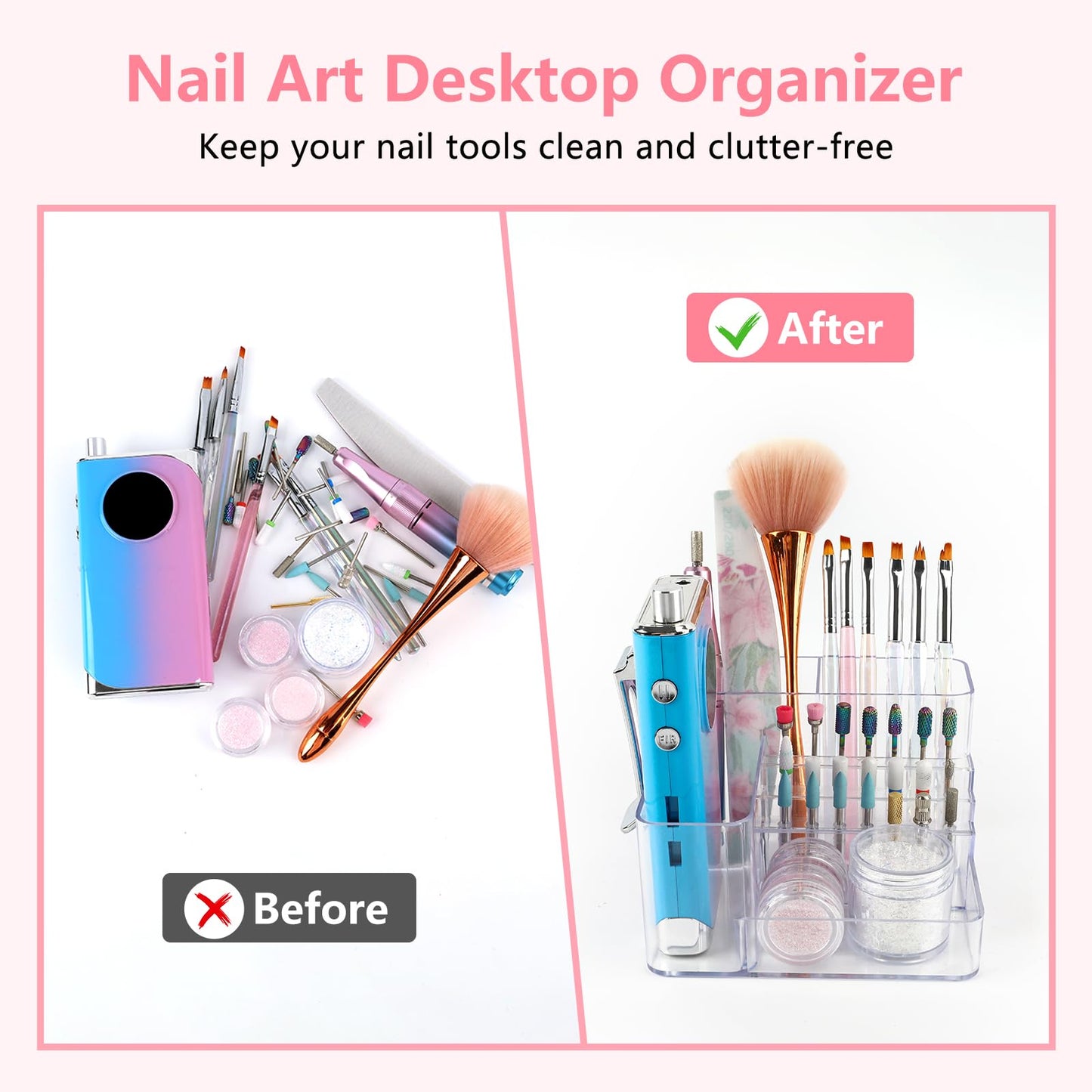 YINGJEE Nail Drill Holder, 21 Holes Nail Drill Machine & Bits Storage Box, Acrylic Nail Drill Bit Holder Professional Nail Tools Organizer, Nail Desk Organizer for Nail Tech
