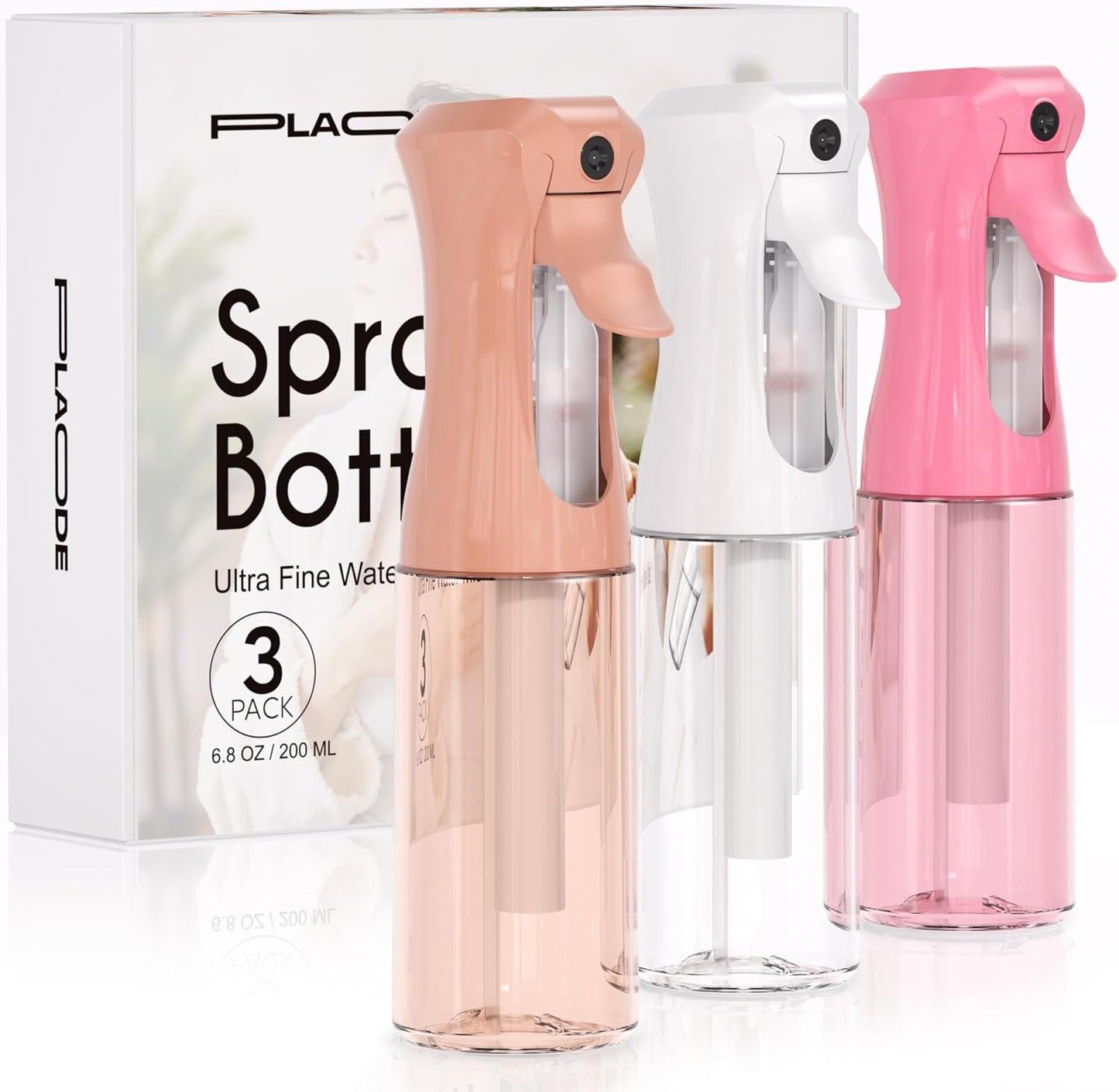 Continuous Spray Bottles - Ultra Fine Mist Refillable Water Sprayer for Hairstyling, Plants, Cleaning | 6.8 OZ (White)