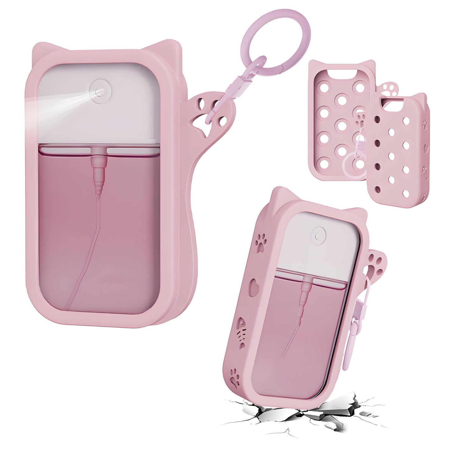 LEISENOR Silicone Case Compatible with Touchland Hand Sanitizer Spray, Protective Case for Power Mist and Glow Mist 1 fl oz (Ears Pink)