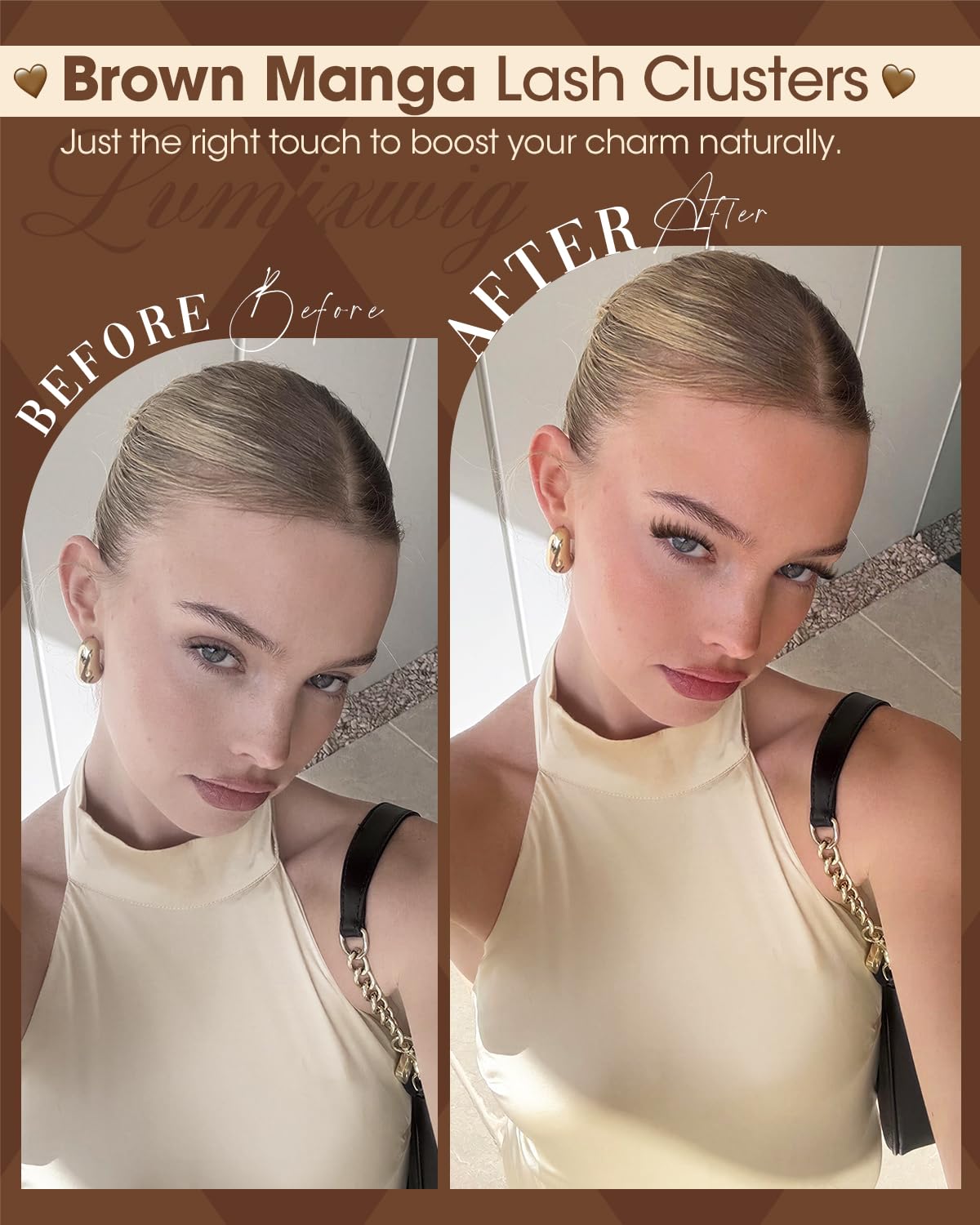 Brown Lash Clusters Manga Eyelash Clusters Fluffy Cluster Eyelash Extensions Natural Spiky Cluster Lashes Wispy Dark Brown Individual Lashes 10-16MM D Curly DIY Lash Extension by Lvmixwig