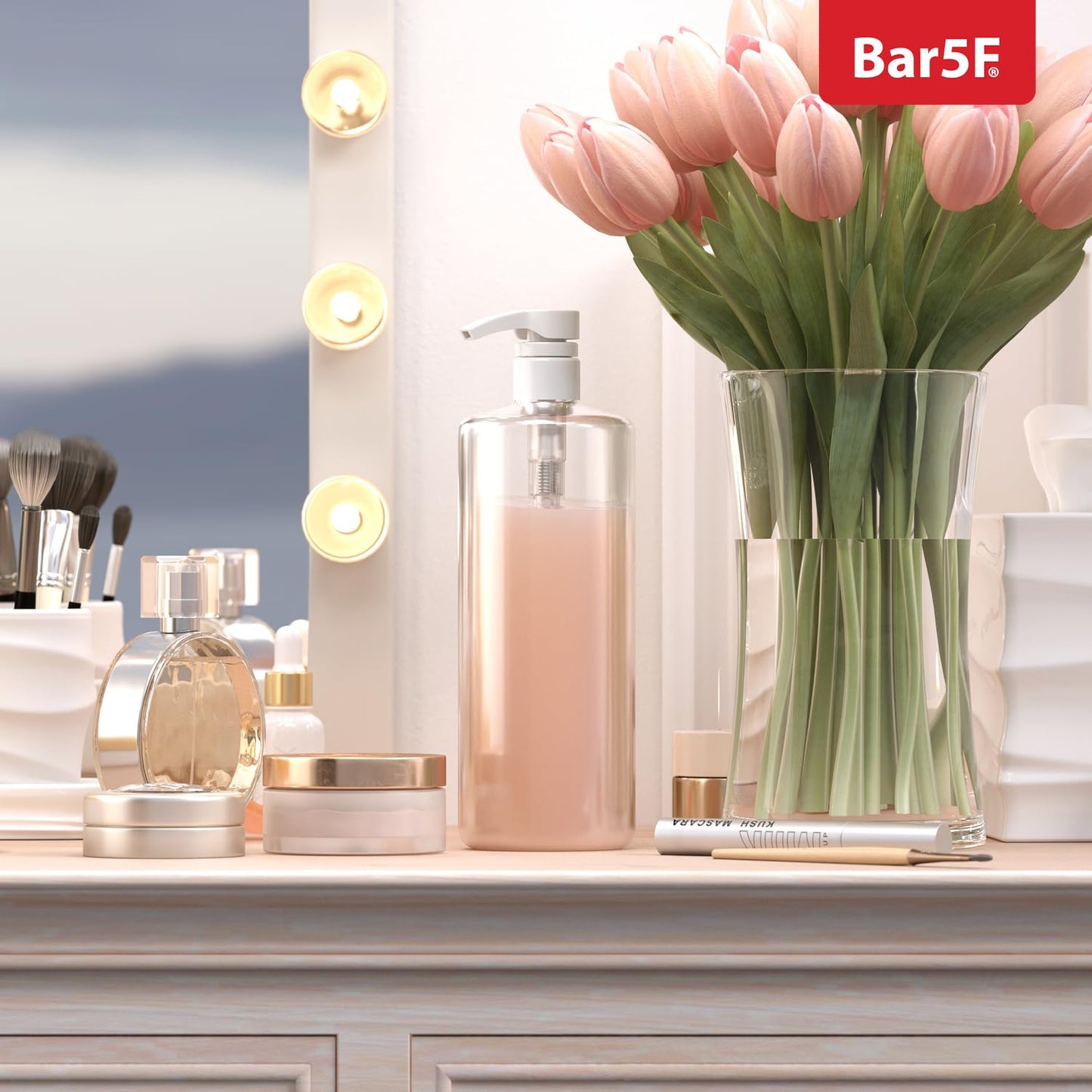 Bar5F Pumps for Shampoo and Conditioner Bottles, Salon-Brand Liters, 2 Pack