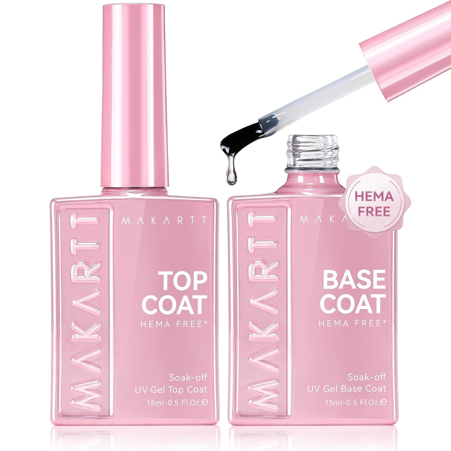 Gel Top and Base Coat Set - Hema-Free, No Wipe, Diamond-Shine | 2 PCS 15ml for Long-Lasting Nail Polish