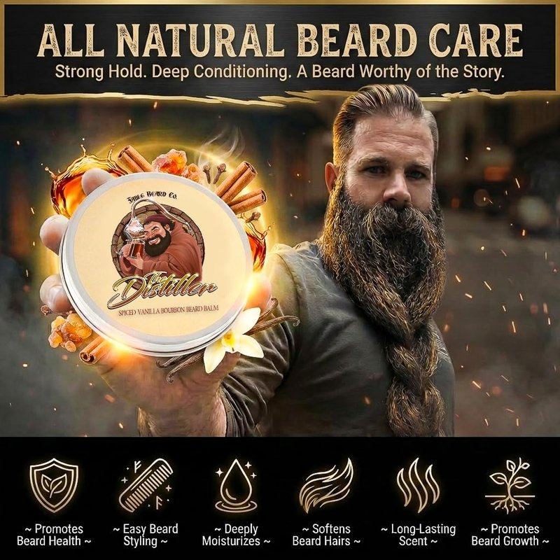 Fable Beard Co. Beard Balm - The Distiller, Mulled Spices, Aged Bourbon, and Deep Barrel Woods, Natural Beard Balm for Men with Jojoba & Argan Oils, Beard Conditioner, Made in USA (2 Fl Oz)