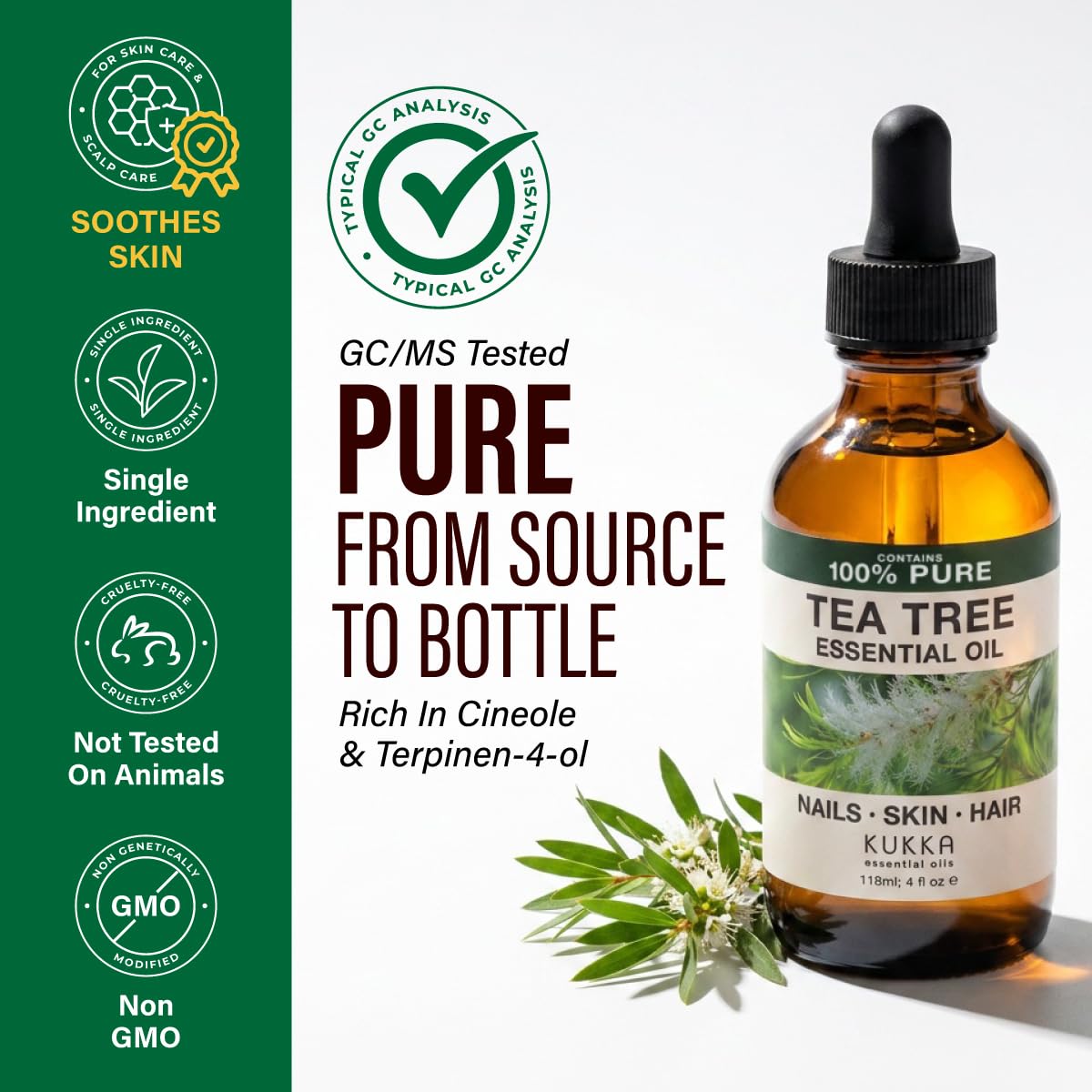 100% Pure Tea Tree Oil - 4 Fl Oz Tea Tree Essential Oil for Hair, Skin, Diffuser, Aromatherapy & DIY Soap Making Scent