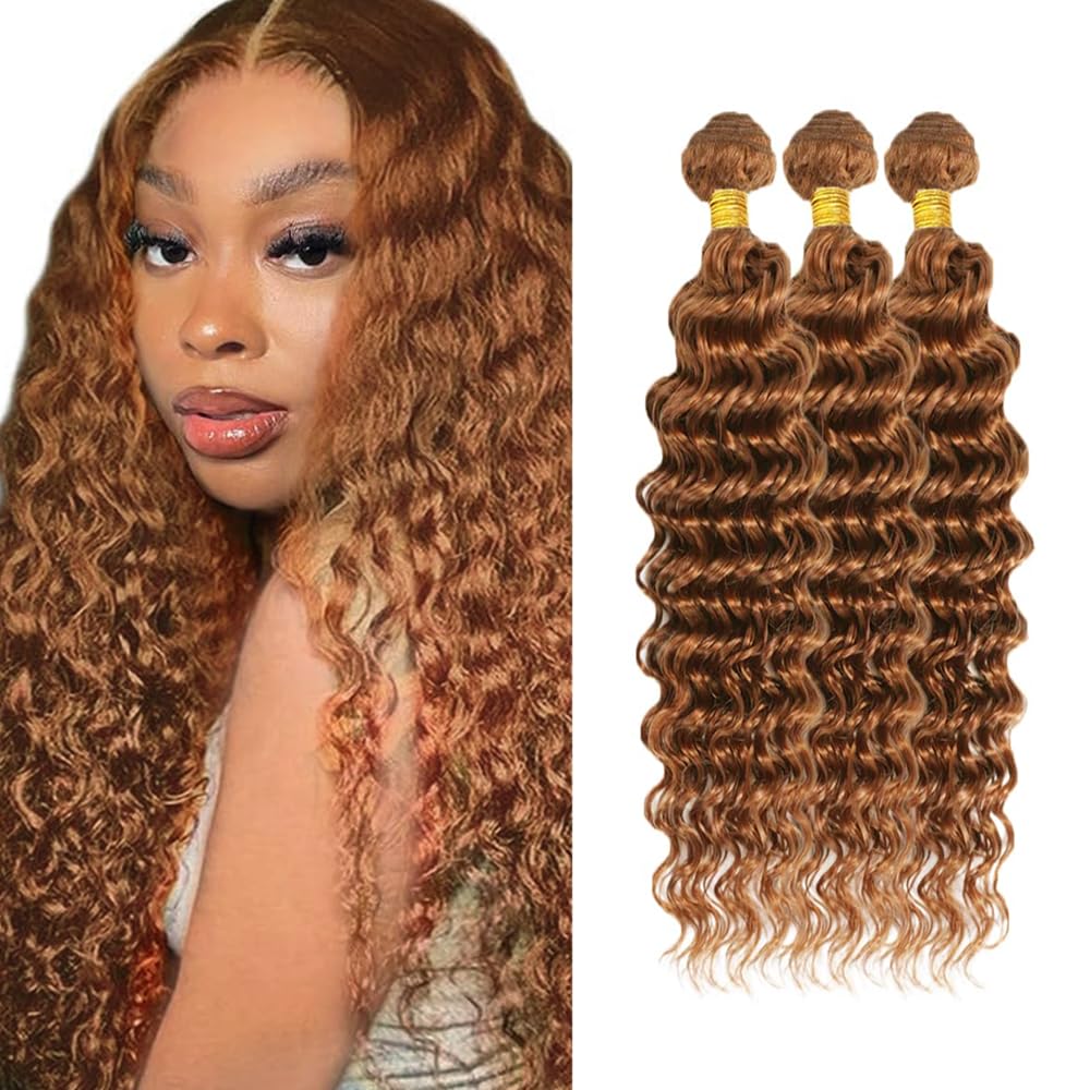 Brown Human Hair Bundles Color 30 Deep Wave Bundles 14 16 18 inch Light Brown Bundle Human Hair 150g