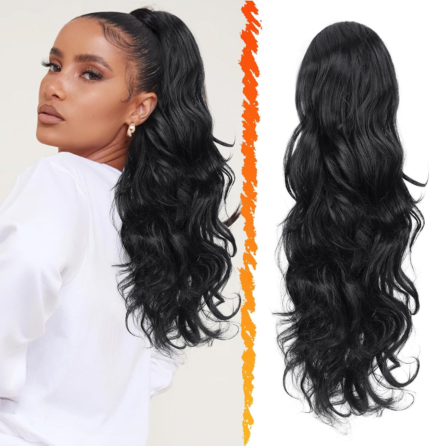 Brown Wavy Curly Ponytail Extension - 20 Inch Synthetic Drawstring Hairpiece for Women | Perfect for Daily and Party Use