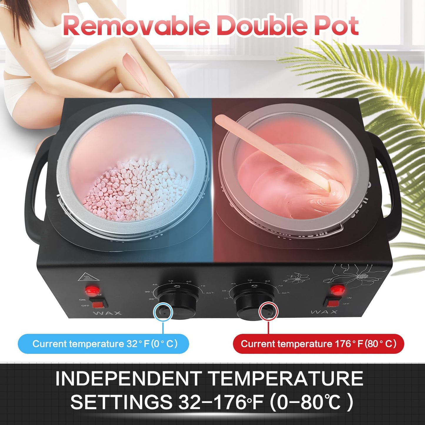 Adoture 600ML Wax Warmer Machine for Hair Removal - Professional Electric Wax Heater with Adjustable Temperature, Silicone Bowl, and 20 Wooden Wax Sticks for Women and Men