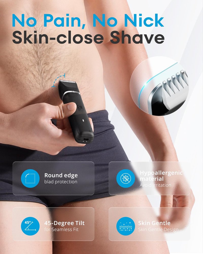 VG VOGCREST Electric Bikini Trimmer for Men: 2 in1 Body Facial Hair Remover - Painless Pubic Hair Shaver (Black)