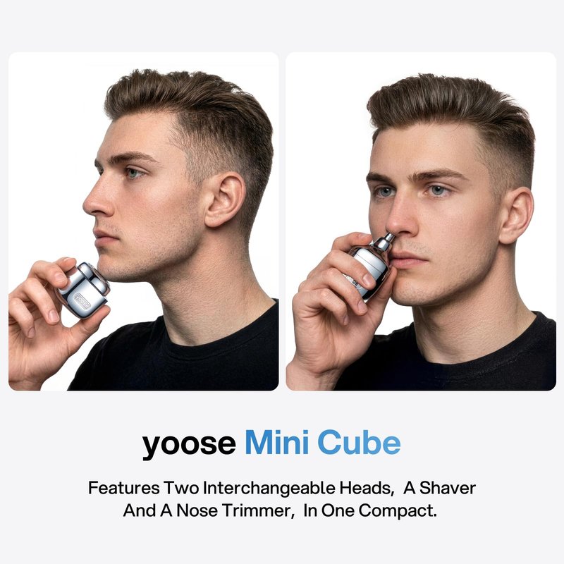 yoose 2-in-1 Grooming Tool for Men – Mini Electric Shaver & Nose Hair Trimmer, Compact & Travel Ready, Full Body Alloy, IPX7 Waterproof, USB-C Rechargeable for Quick Touch-Ups, Silver