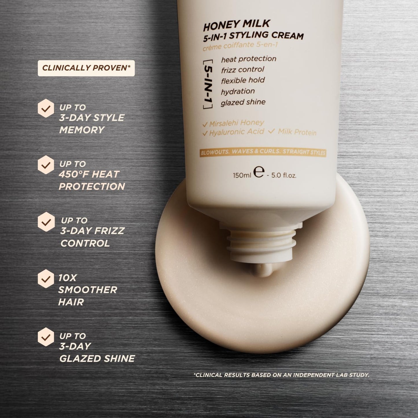 Gisou Honey Milk 5-in-1 Styling Cream - Heat Protection, Hydration, Frizz Control, Glazed Shine & Flexible Hold with Mirsalehi Honey & Hydrolyzed Milk Protein, 5.0 fl oz