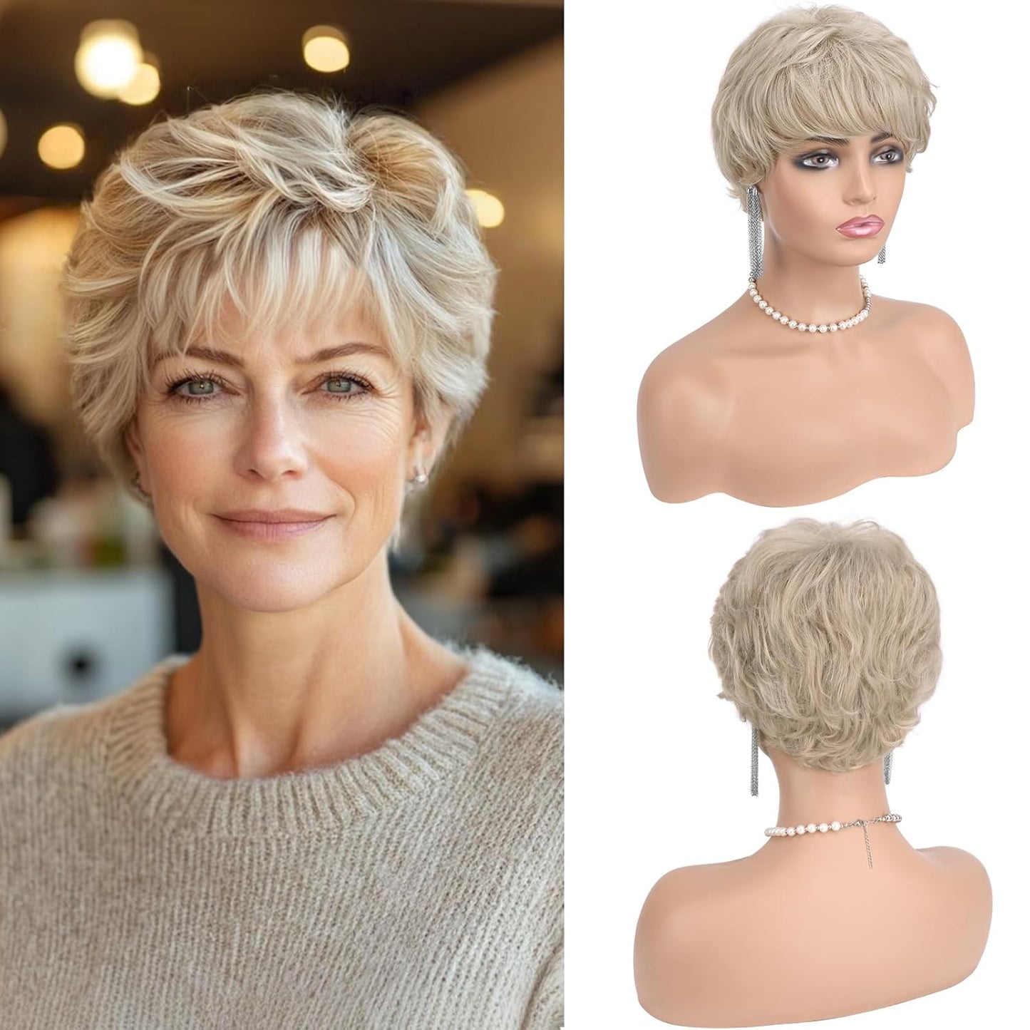 Blonde Pixie Wigs for Women - Short Layered Synthetic Heat-Resistant Hair Wig | Perfect for Daily Wear