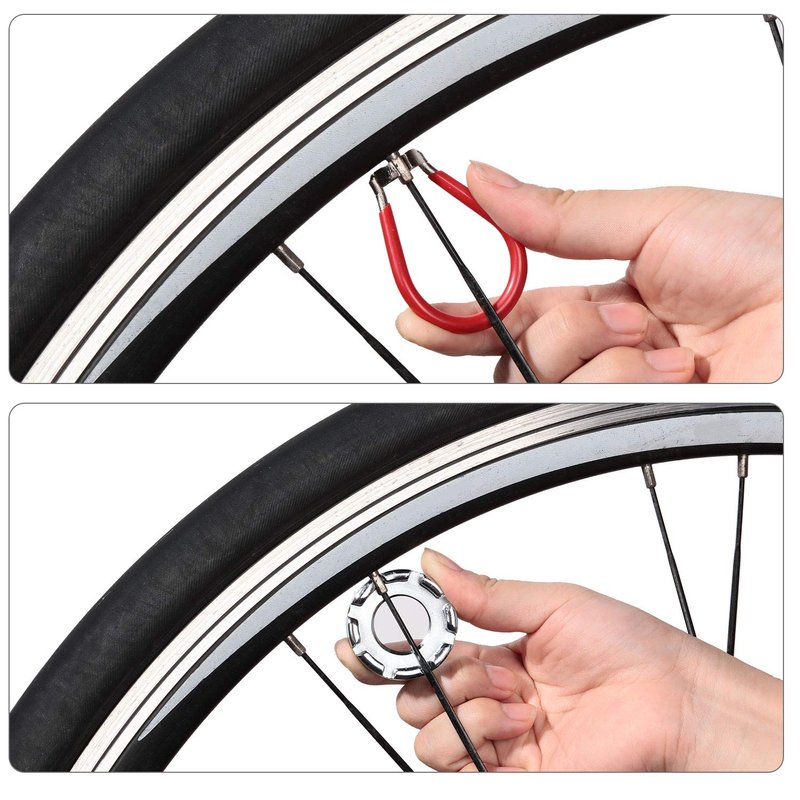 5 Pieces Bicycle Spoke Wrench Bike Spoke Tool with 1 Piece Tire Lever Bike Rim Correct Kit Cycling Pocket Tools for Bicycle Repair, Totally 6 Pieces Tool Kit
