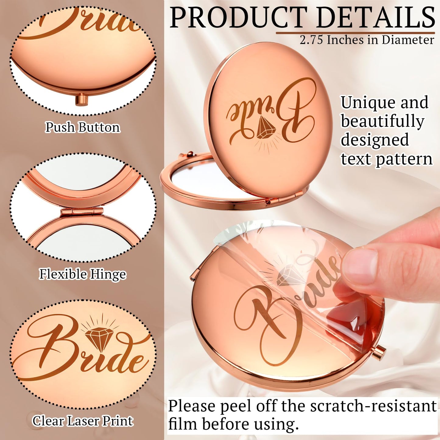 Barydat 8 Pcs Bridesmaid Gifts Set Magnifying Compact Mirror Bride I Do Crew Bridesmaid Proposal Gifts Travel Small Mirror for Purse Makeup Pocket Mirror for Bachelorette Party Wedding Bridal Shower
