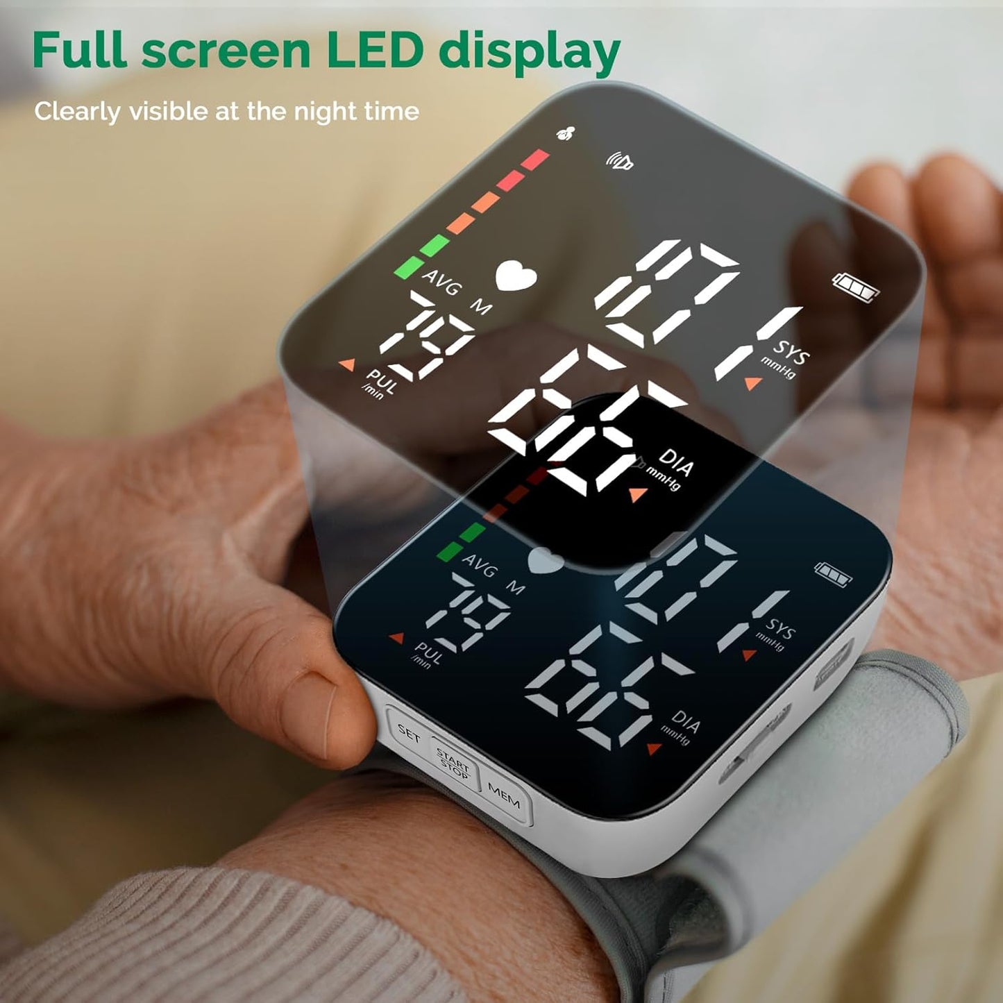 Wrist Blood Pressure Monitor - Automatic Talking Digital Cuff with LED Display | Adjustable for Home Health Care