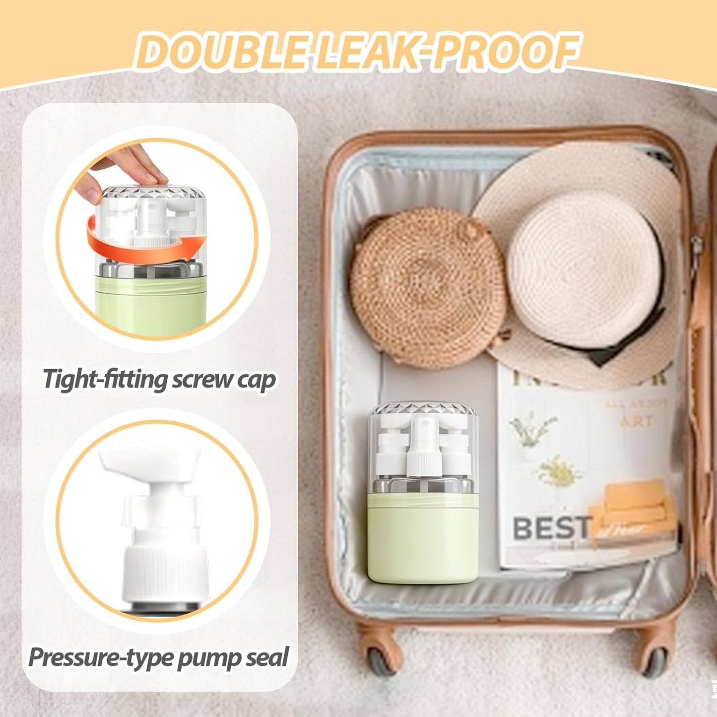 Travel Dispenser Bottle - 4 In 1 Refillable No-Spill Compact Design | Green, Space-Saving for Vacations & Business Trips