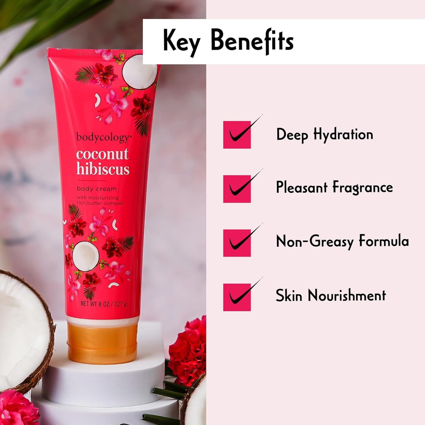 Coconut Hibiscus Moisturizing Body Cream - Nourishing Hydration | 8 Oz