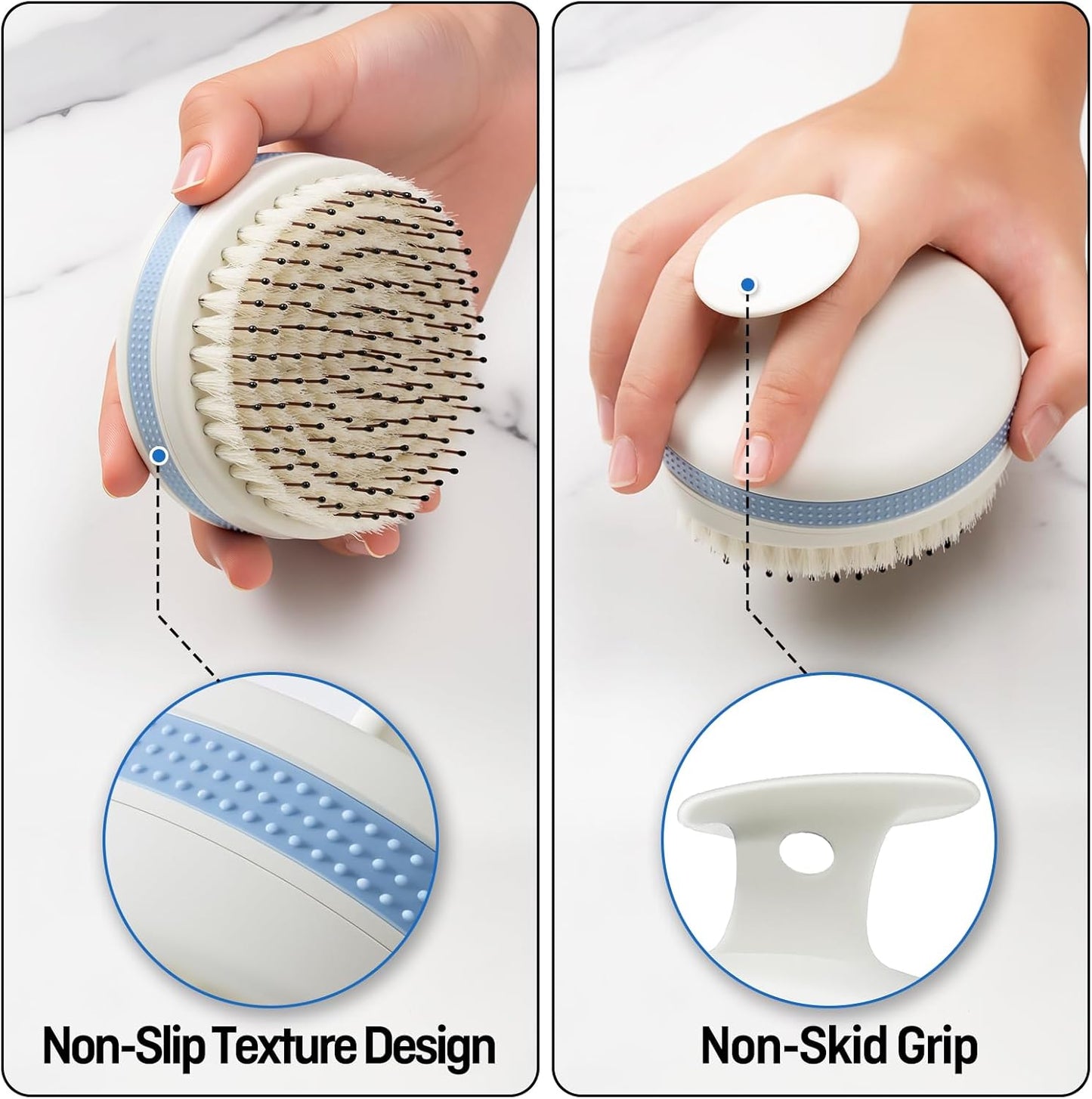 Scalp Massager - Double-Layer Bristles Hair Washing Brush | Curved Anti-Slip Dandruff Scrubber for Wet & Dry Use