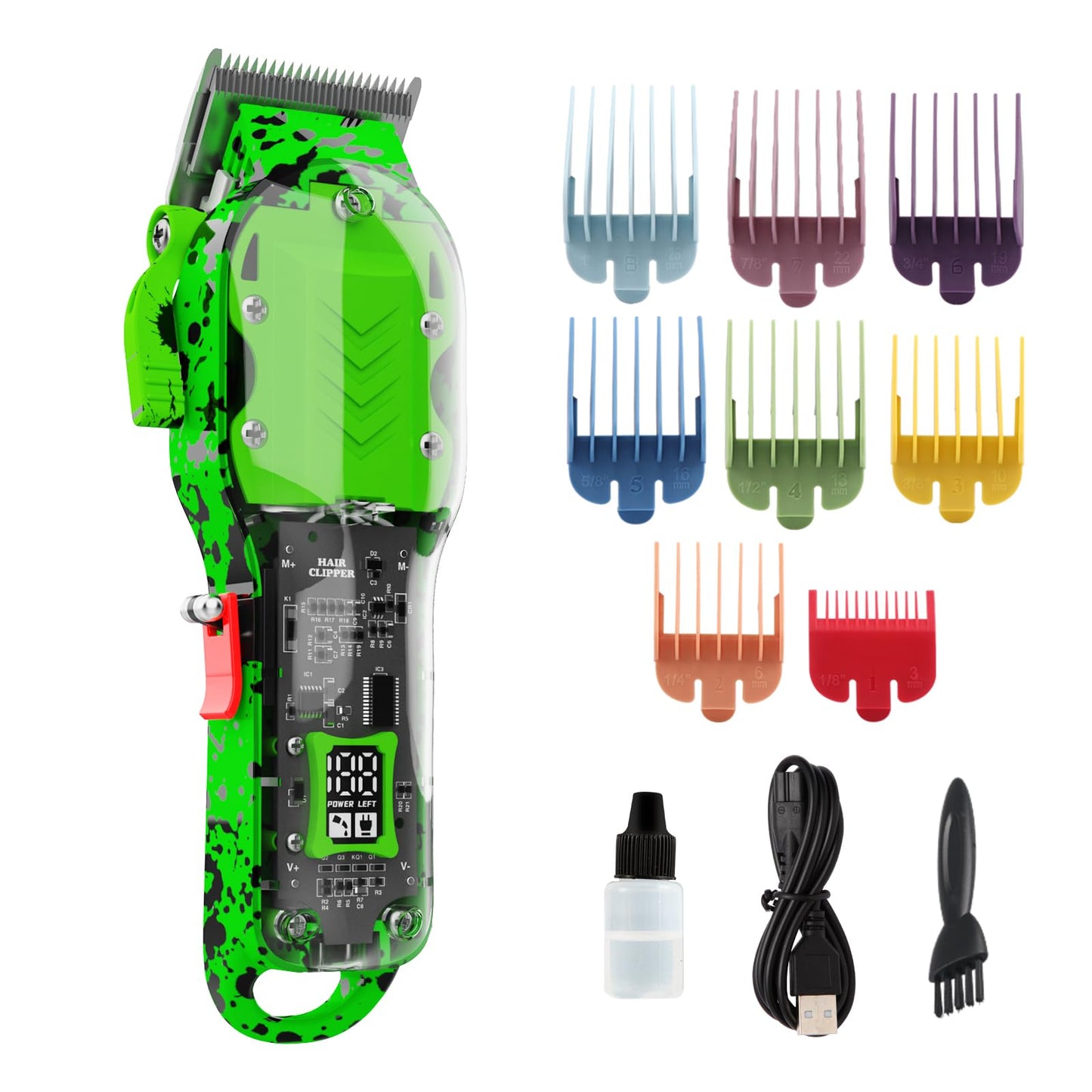 Tuanchuanrp Professional Hair Clippers for Men, Cordless Barber kit for Hair Cutting & Grooming, Hair Clippers Set for Barber Haircut with LED Display 8 Fade Taper Combs(Green)
