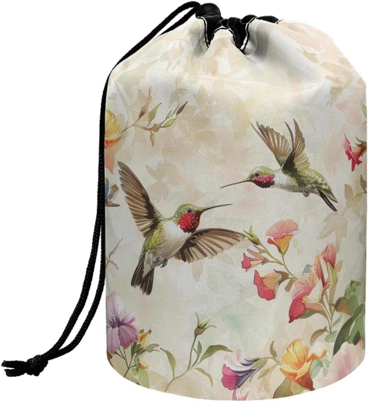 Peach Blossom Blue Cosmetic Bag for Women - Portable Drawstring Makeup Organizer | Collapsible Toiletry Storage