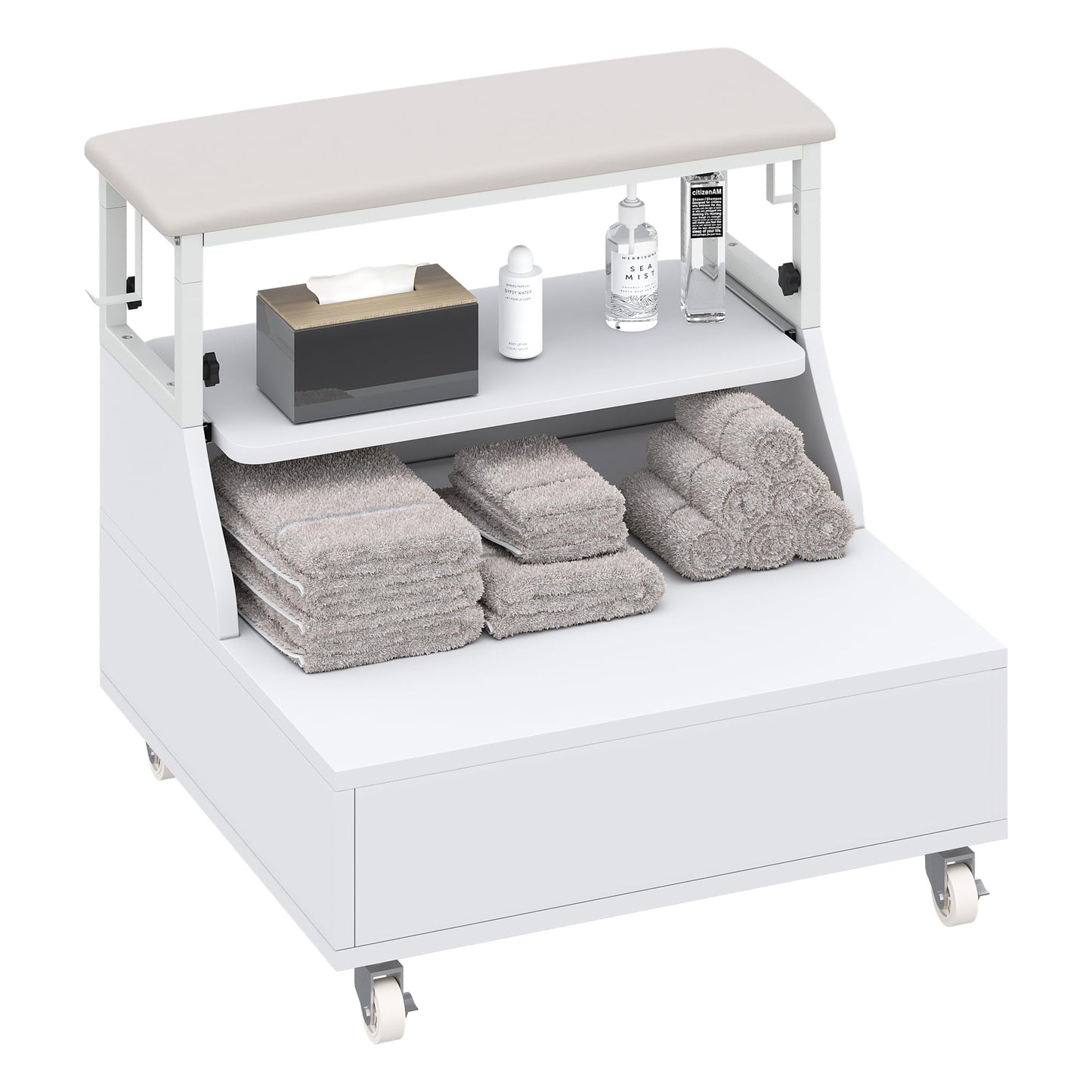 Pedicure Foot Rest with Wheels, Portable Pedicure Stool Adjustable 2-Level Height, Mobile Pedicure Cart Trolley for Foot Bath, Spa Cart, Manicure Furniture for Beauty Salon or Spa, Massage Station
