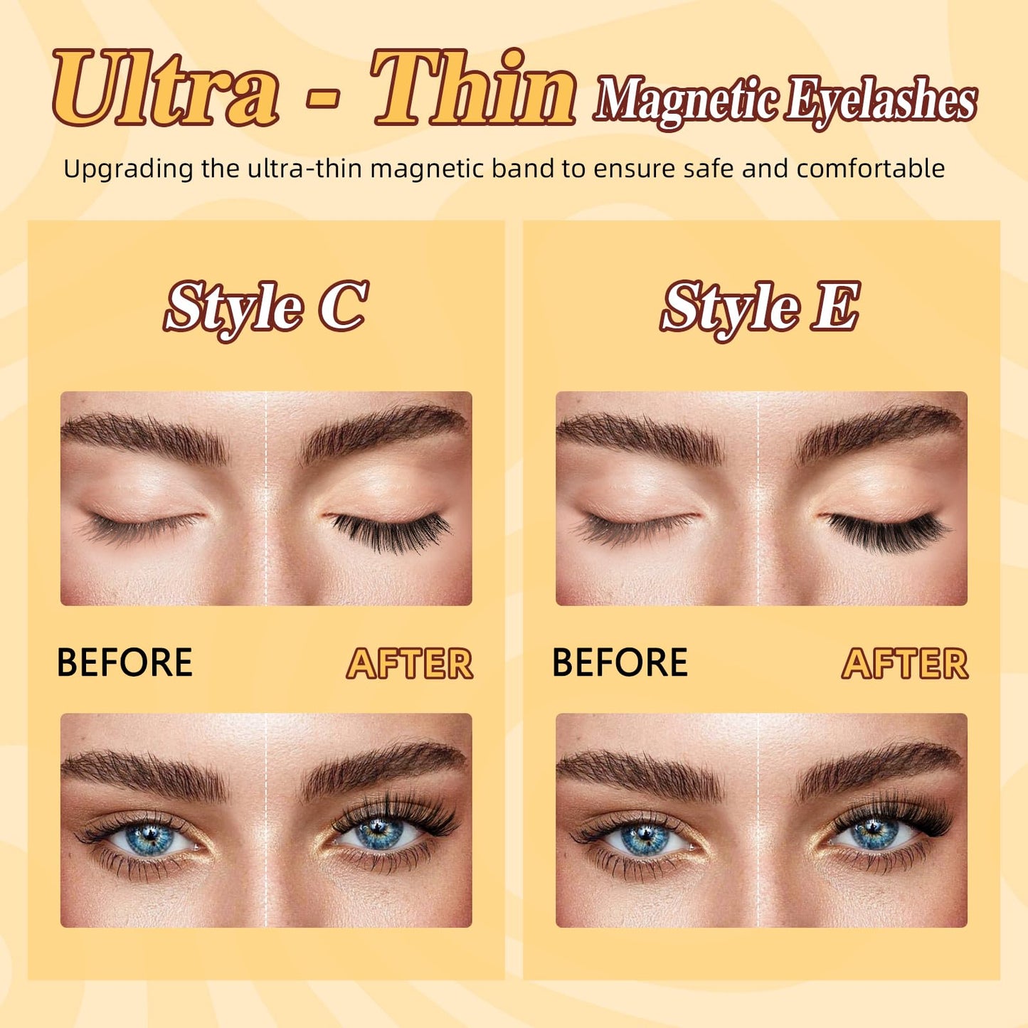 QUEWEL 2 Pairs Natural Look Reusable Magnetic Eyelashes, Reusable No Glue Needed Magnetic Eyelashes Kit with Applicator Lashes Kit without Eyeliner Easy to Wear and Remove (G-YC-C+F02)