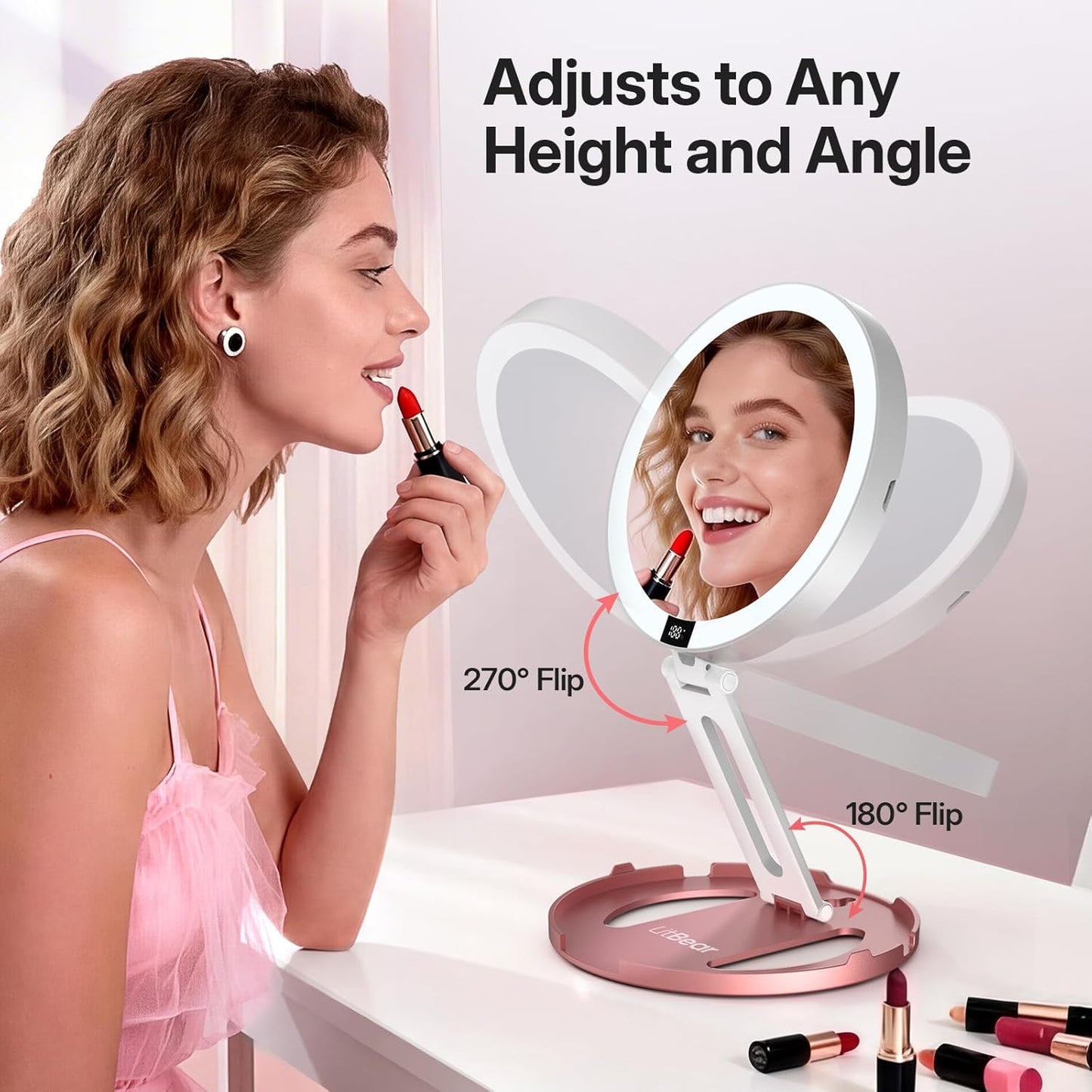 Travel Mirror with Lights - Foldable Double-Sided 10X/1X Magnifying | Rechargeable & Portable Lighted Makeup Mirror with Dimmable Touch Screen