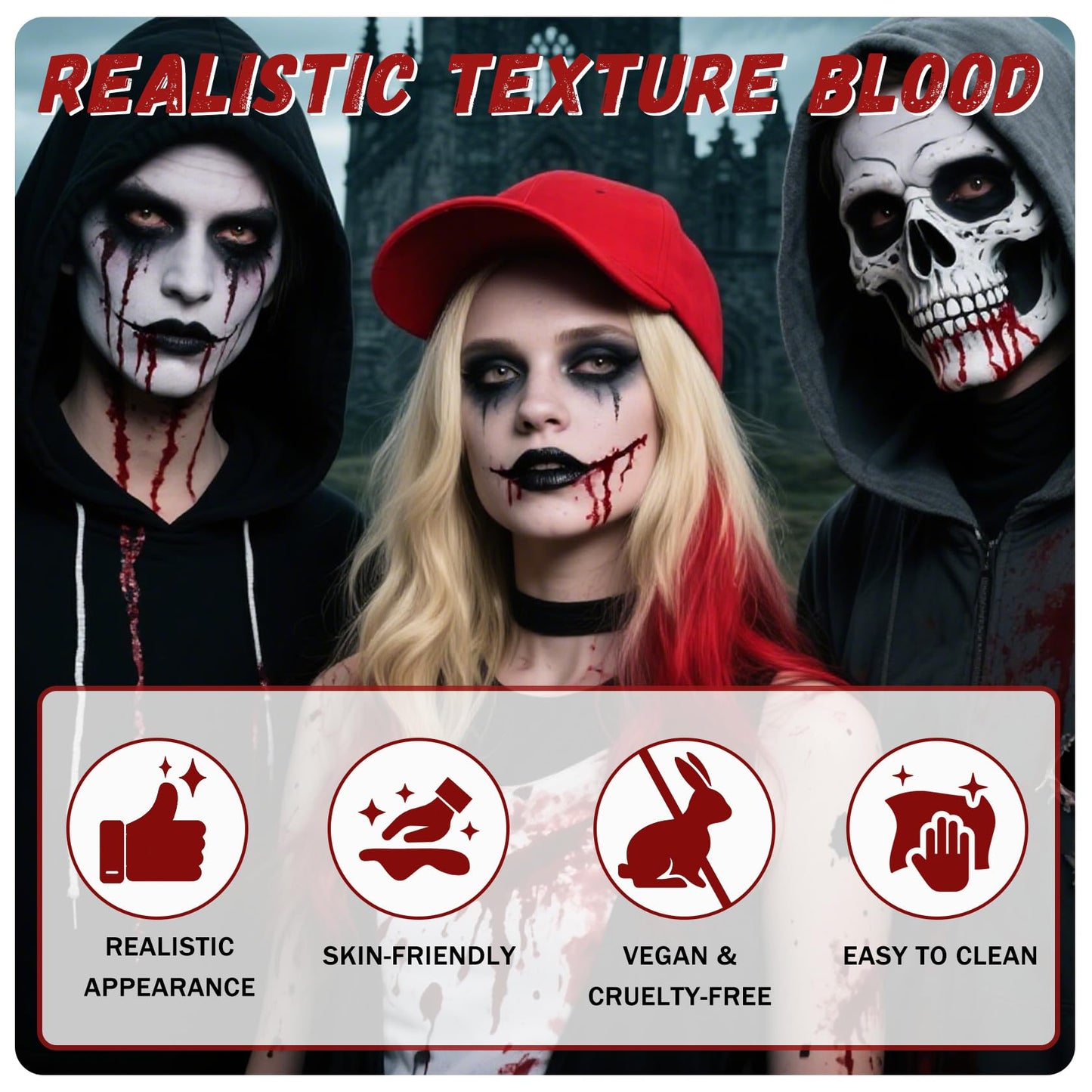 LZXLUKGIR 4PCS Halloween Fake Blood Makeup Kit,Washable Fake Blood Spray