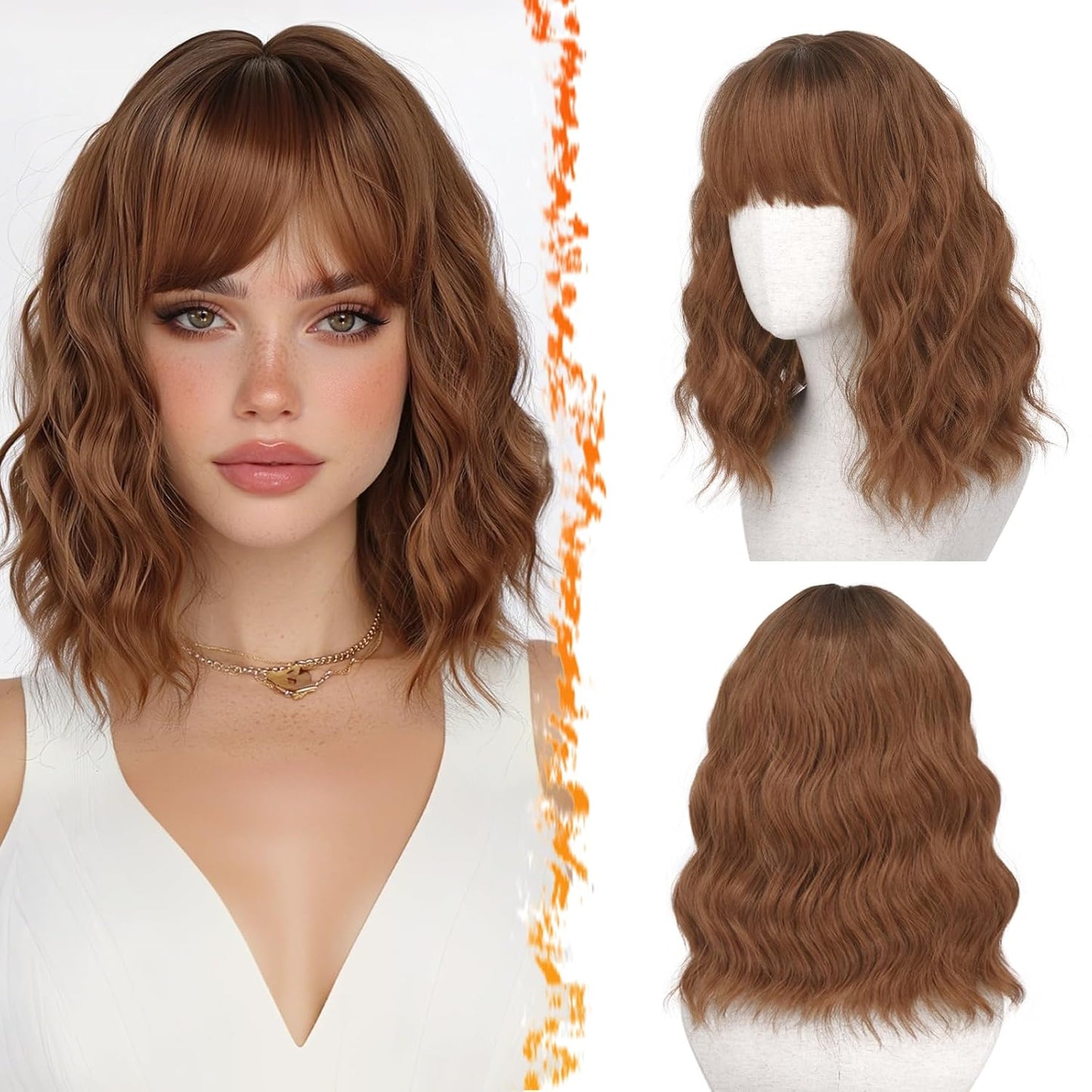Long Wavy Blonde Curtain Bangs Wig - 26" Synthetic Ombre Wig with Dark Roots | Soft Natural Look
