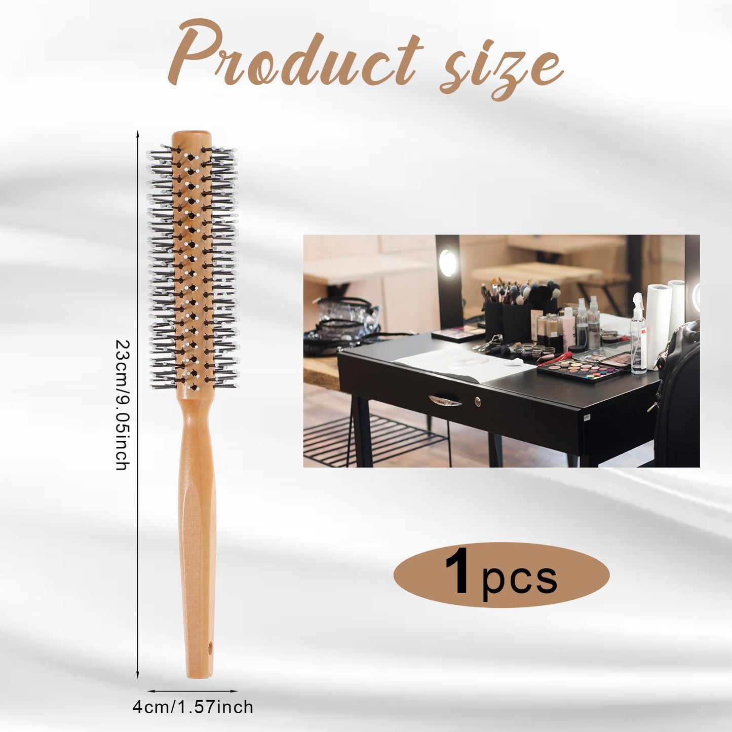 Round Hair Brush for Blow Drying Round Comb Mens Women Wooden Small Rounds Brush Comb Roller Curling Brushes, Gentle Nylon Bristles (Yellow)