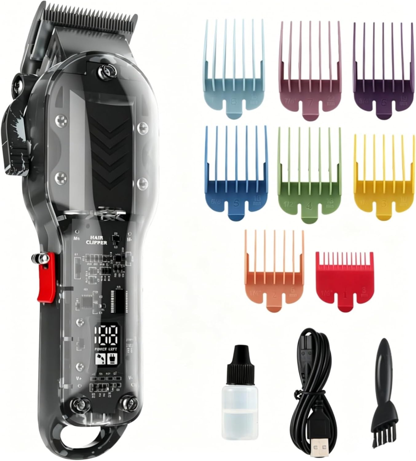 Professional Hair Clippers for Men - Cordless Barber Kit with LED Display | 8 Fade Taper Combs, Black
