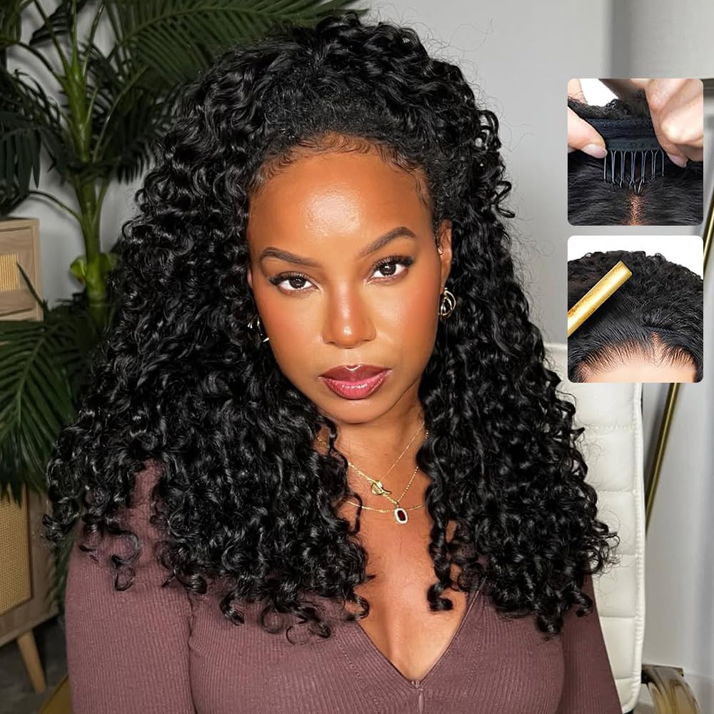 Burmese Curly Half Wig - 24 Inch Human Hair, 180% Density | Glueless, Drawstring, Beginner-Friendly for Black Women