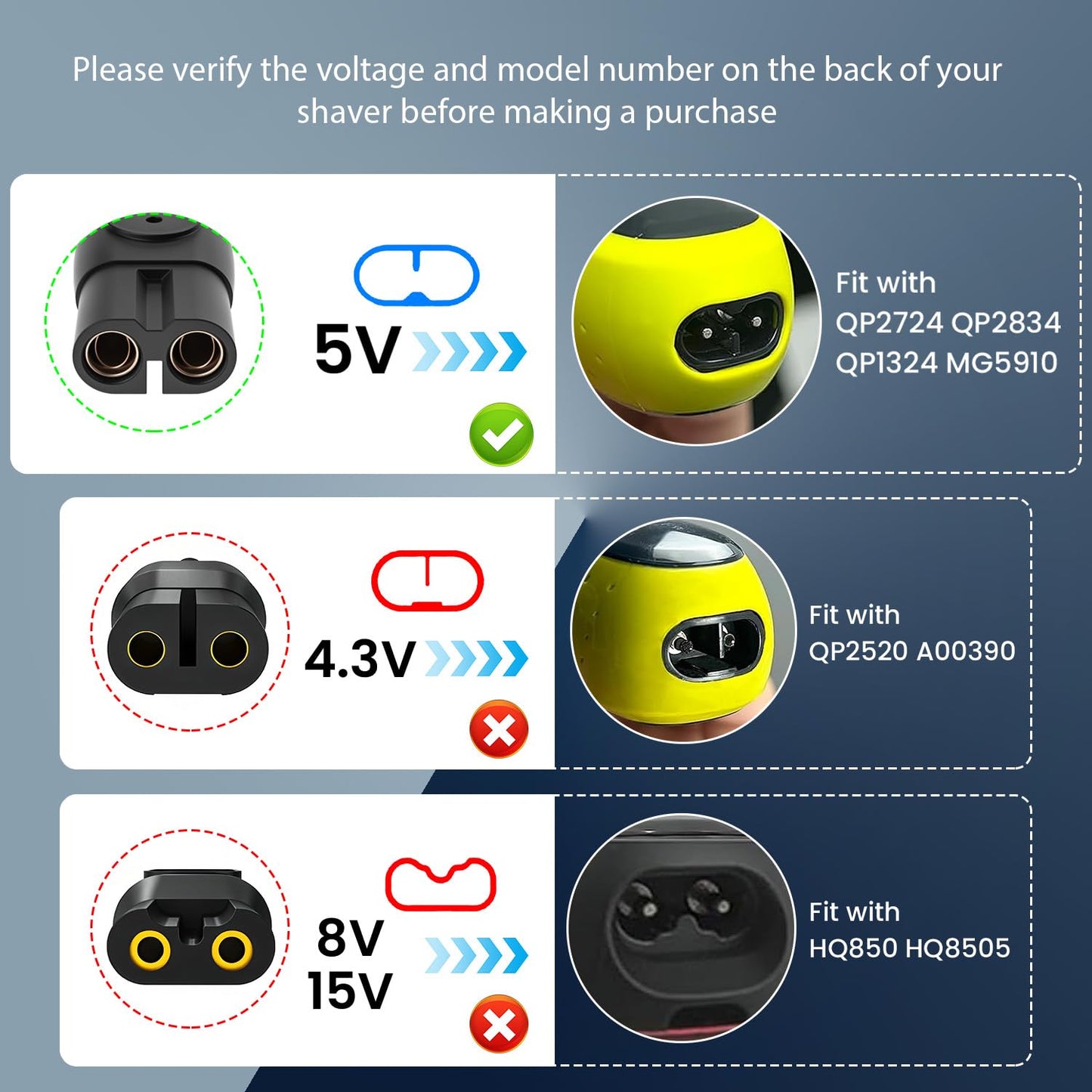 5V Charger for Philips Norelco OneBlade | Compatible with QP2834, MG7910, MG5910 & More