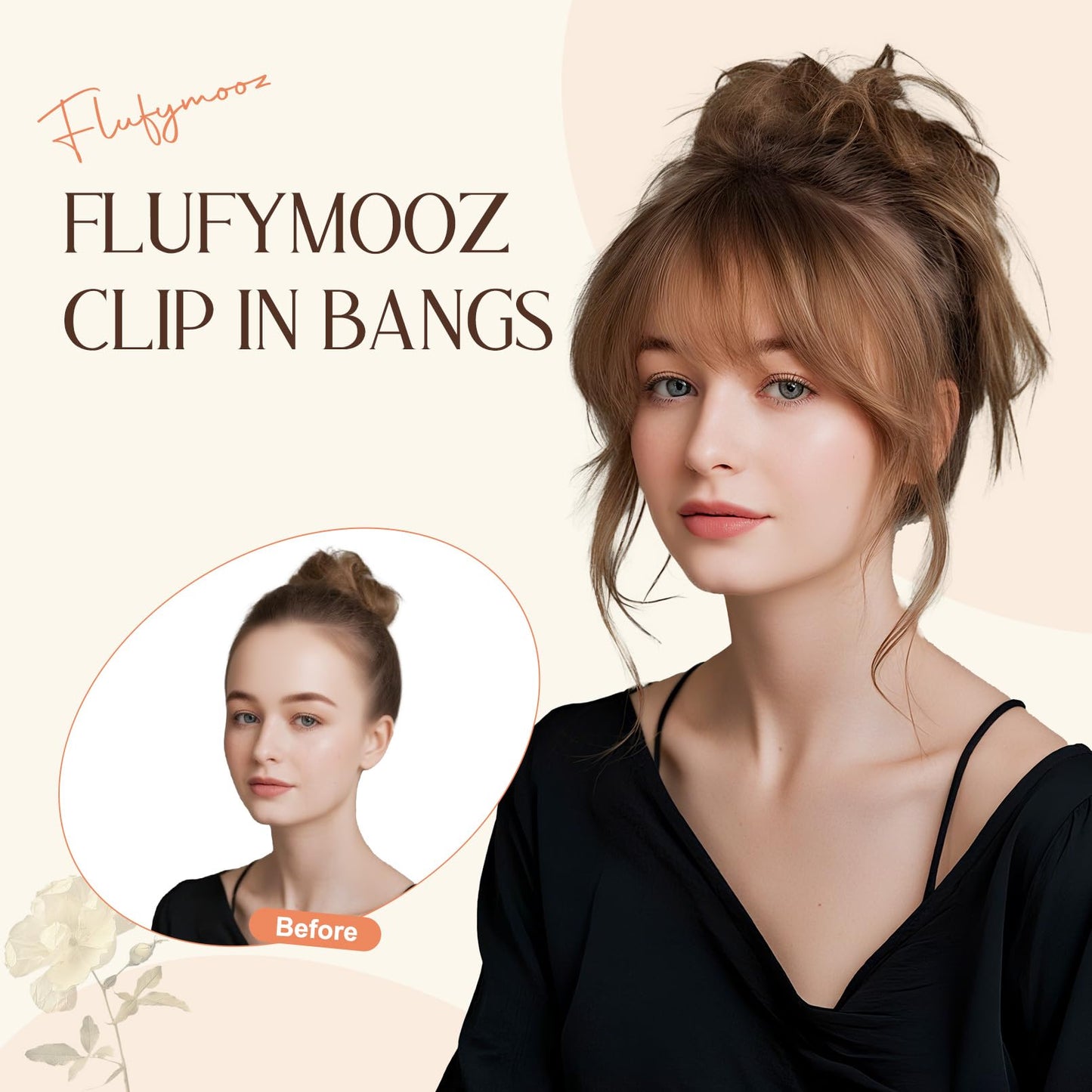 Flufymooz Clip in Bangs,12 Inch French Bang Fringe with Temples Hairpieces for Women Daily Wear