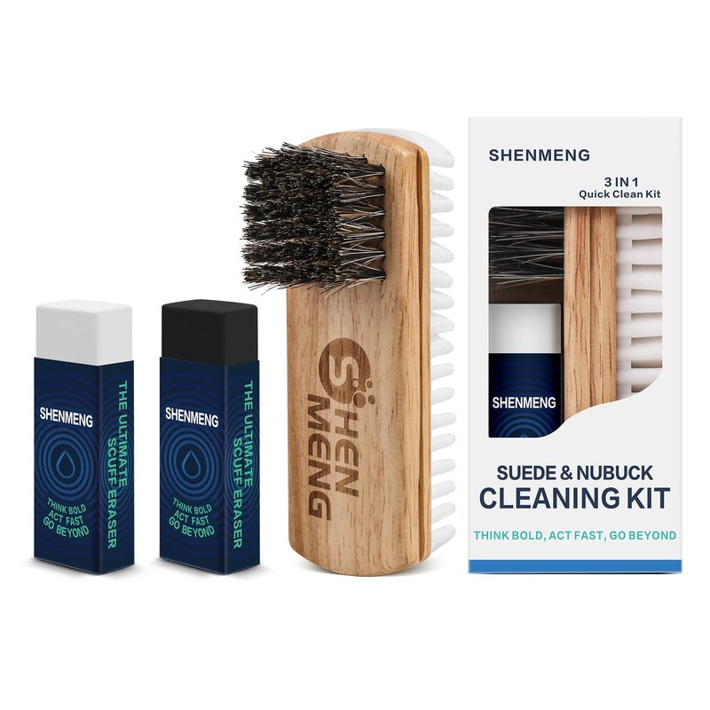 SHENMENG Suede & Nubuck Cleaner Kit, 2-in-1 Suede Brush & Horsehair Brush, White/Black Cleaning Eraser Block - Eliminate Stains, Remove Spots, Restore Nap, for Leather Shoes, Boots, Bags, Clothes
