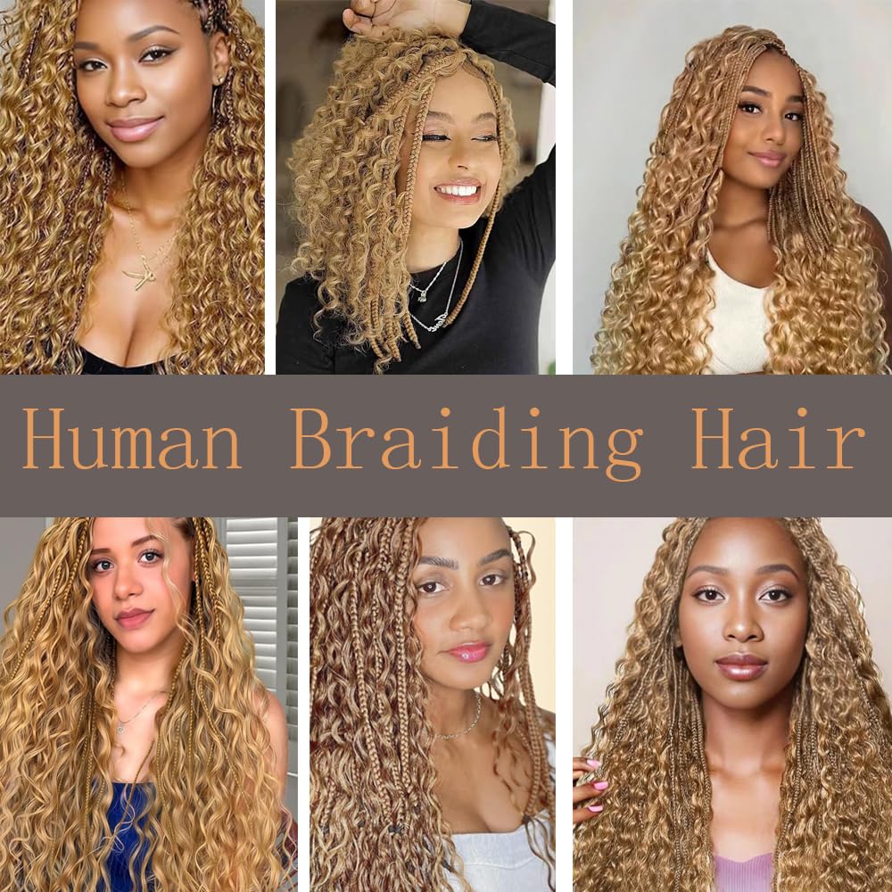 #27 Blonde Human Braiding Hair for Boho Braids 20 20 20 Inch Honey Blonde Deep Wave Bulk Human Hair Knotless Boho Braiding Curly Virgin Hair Extensions 150g 3 Bundles/Pack