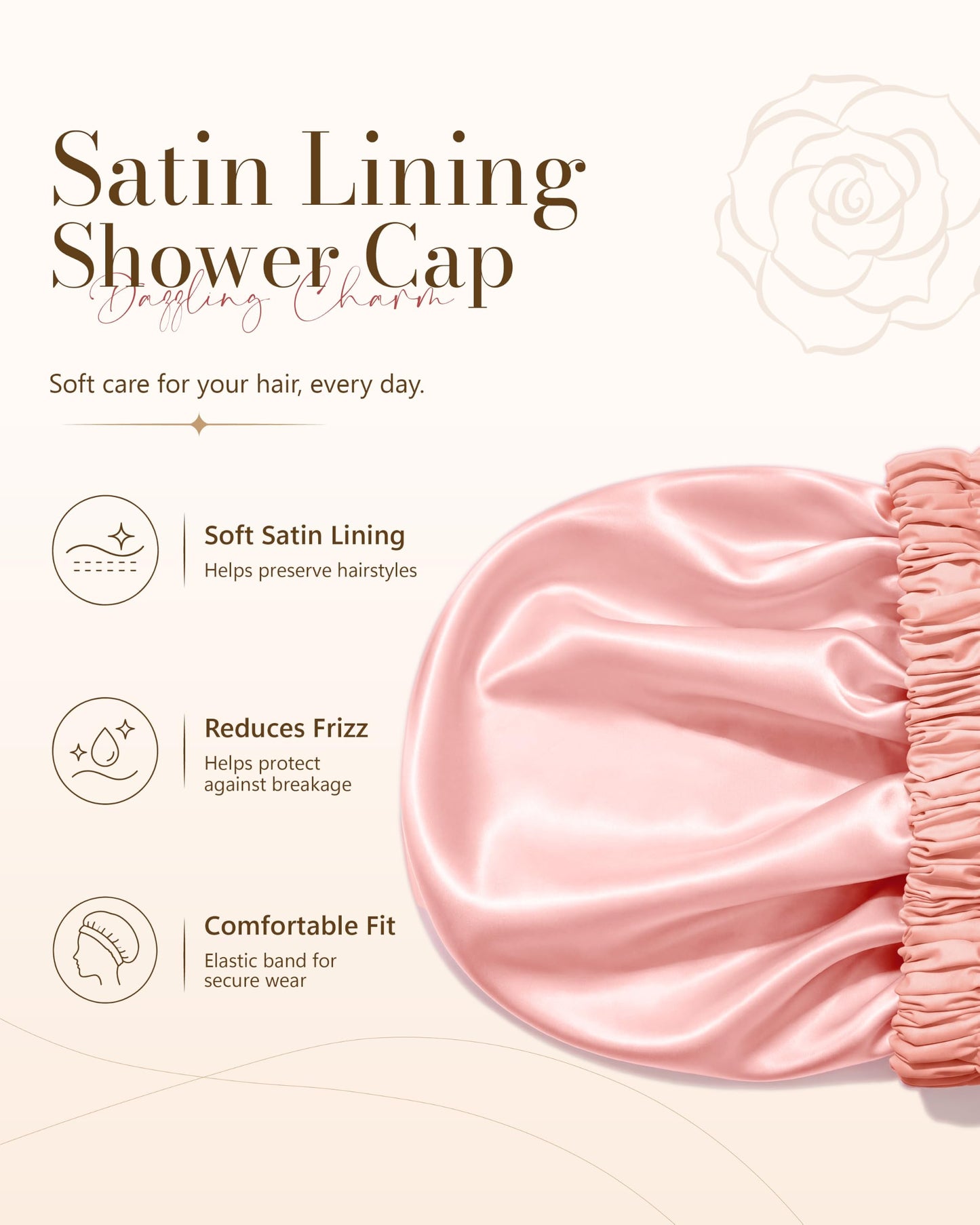 Edoneery Satin Lined Reusable Waterproof Shower Cap for Women