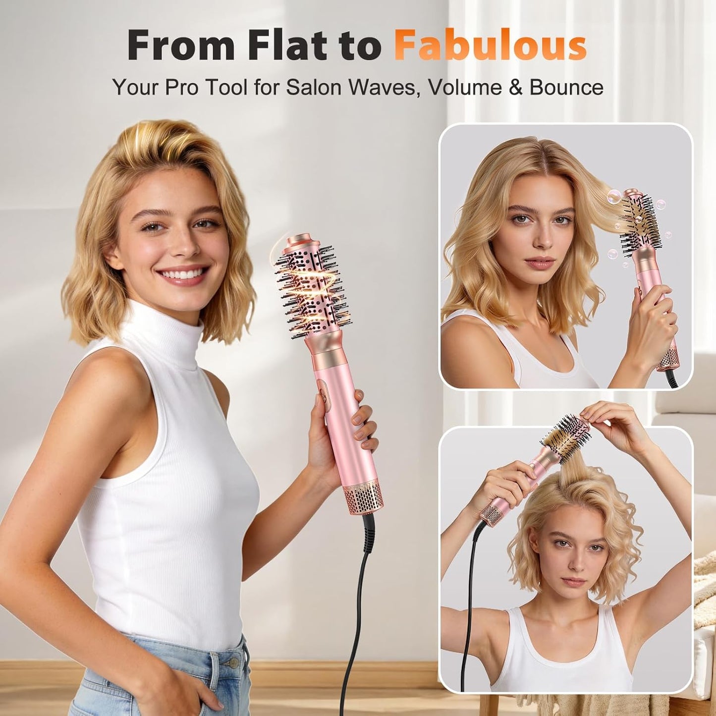 5-In-1 Blow Dryer Brush Set - High-Speed Hot Air Styling Tool | Pink, Detachable Curling & Straightening Brush