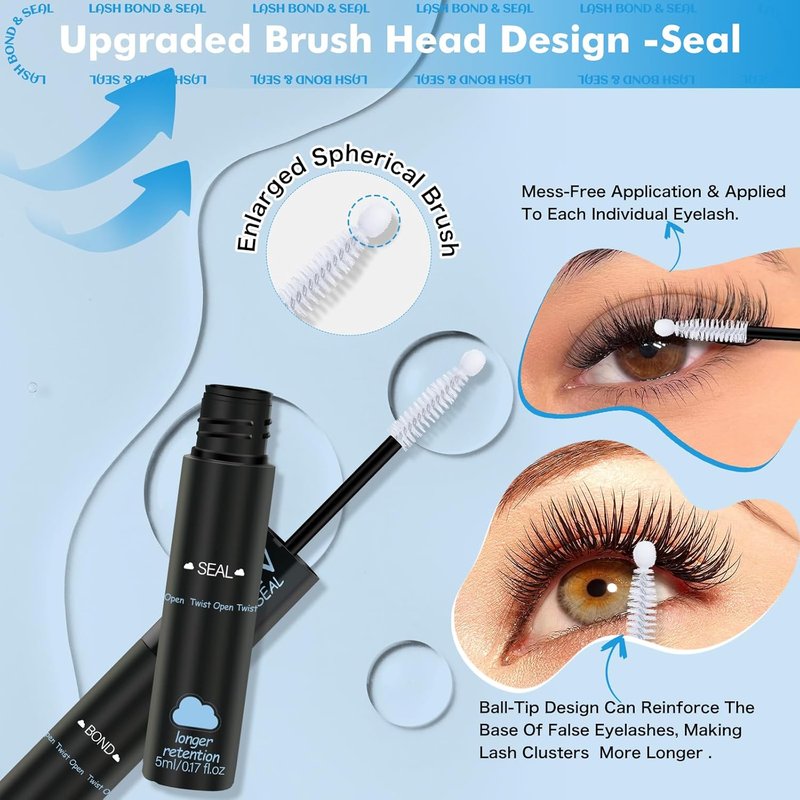 Lash Cluster Glue - Upgraded Clear Waterproof Bond & Seal | Fast-Dry 2-in-1 Formula, 10ML