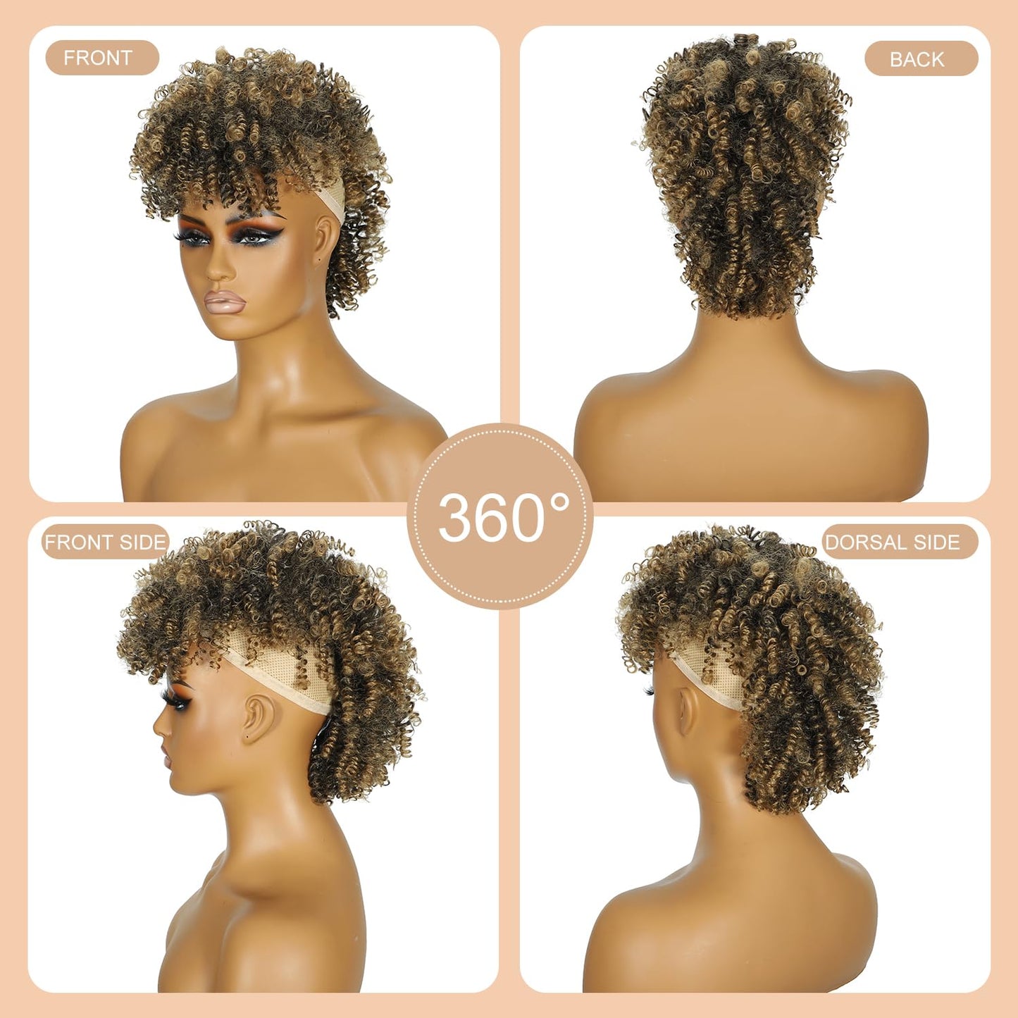 Kinky Curly Blonde Mohawk Wig - Short Synthetic Clip-On Ponytail Extension | Fluffy Hair for Daily & Party Use 1B/27