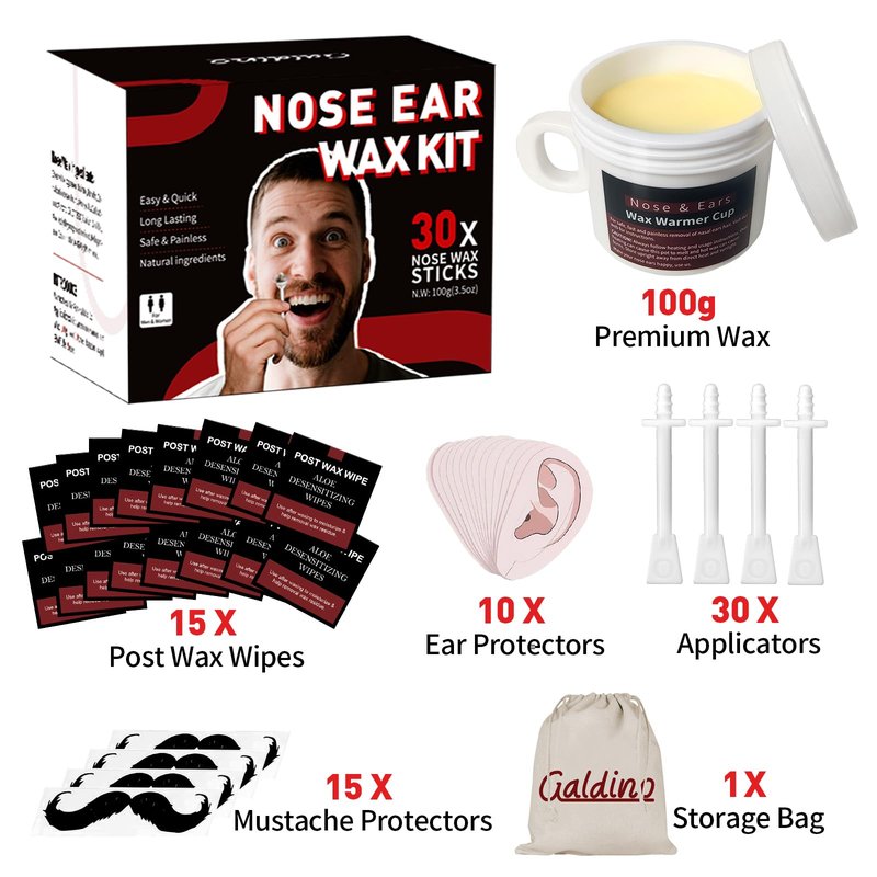 Galdino Nose Wax Kit Men & Women, Nose Hair Wax Kit With 30 Sticks, Ear Hair Removal, Nose Waxing Kit Easy, Quick and Painless