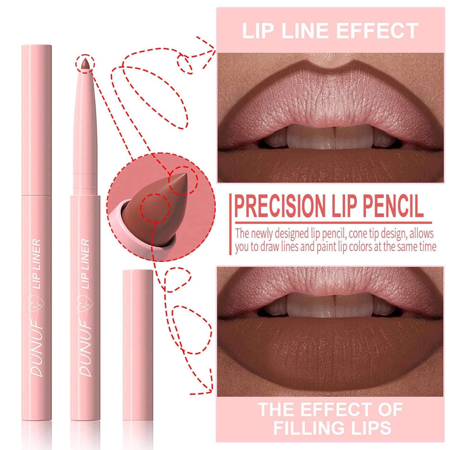 Matte Lip Liner Set - 12 High Pigmented Waterproof Shades | Smooth Ultra Fine Pens for Daily Makeup