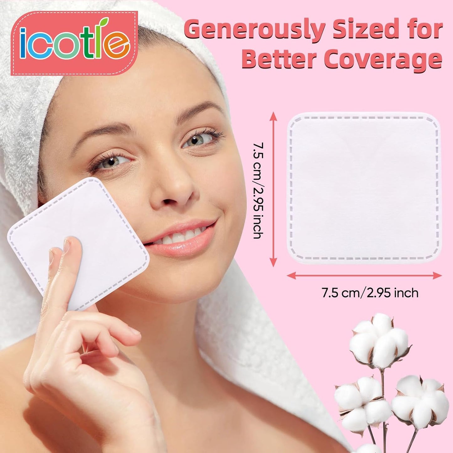 Ultra Soft 200-Count Eye Cotton Pads - 100% Cotton Makeup Remover for All Skin Types | Square Design
