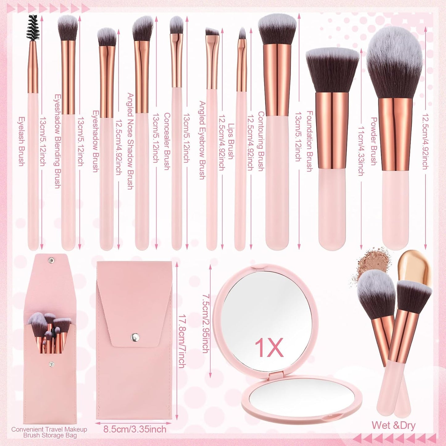 Travel Makeup Brush Set - 20PCS with Mirror, Storage Bag & 8 Makeup Sponges | Perfect for Home & On-the-Go