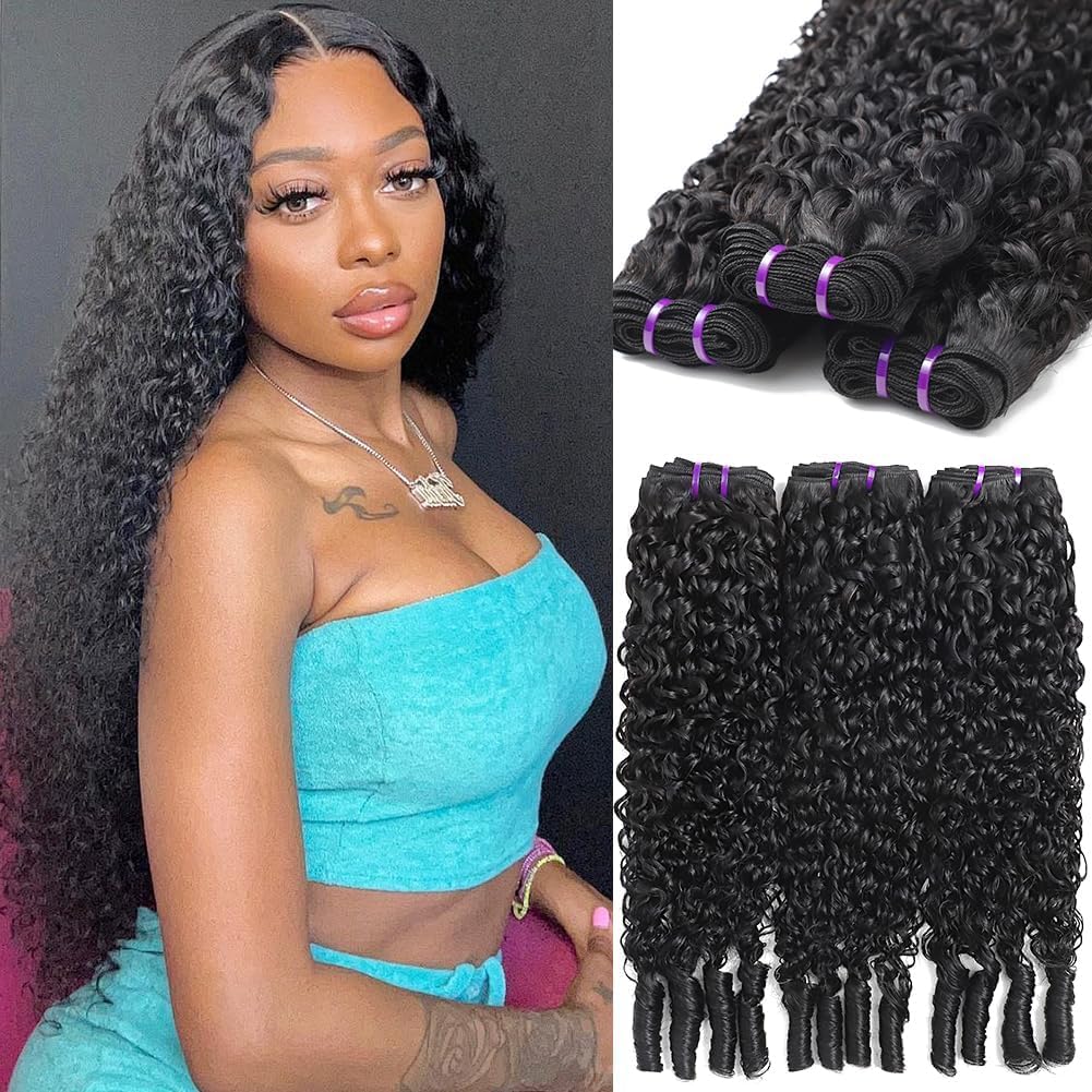 Burmese Curly Hair Bundles - 14A Virgin Water Wave | 4 Bundles 14-20 Inch Natural Black Wet & Wavy Extensions