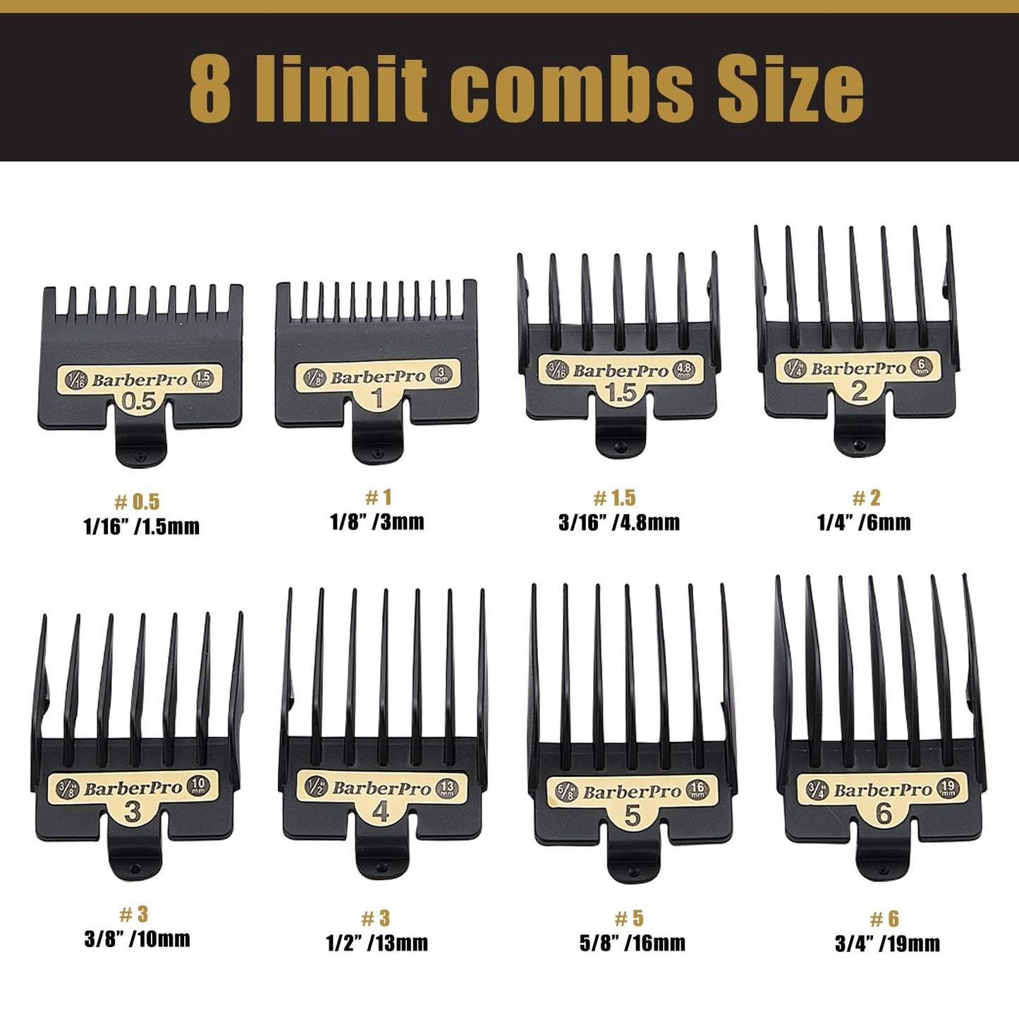 4PCS Premium Clipper Guards with Metal Clip compatible with BaBylissPRO Barberology Comb Set,Cutting Lengths 1/16”-1/4 ”, for Babyliss Clipper Guards-Fits FX870，FX890，FX825 and FX673 Clippers