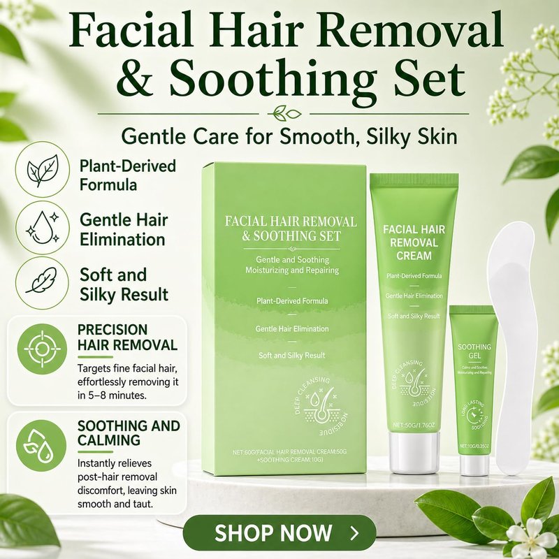 Facial Hair Removal Cream for Women - (Contains Soothing Gel) Kit Gentle & Painless Hair Remover for Upper Lip Chin & Sideburns, 5-8Minute Quick Depilatory Cream for Sensitive Skin Effective at-Home