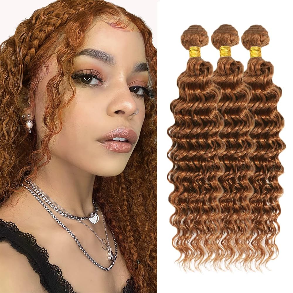 Brown Bundles Human Hair #30 Deep Wave Bundles 12 14 16 inch Light Brown Deep Wave Human Hair Bundle 150g